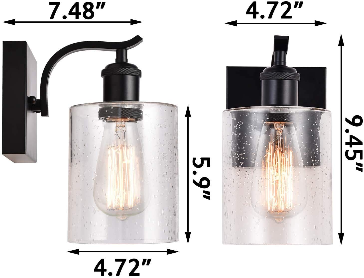Black Wall Sconces Set of 2 - Farmhouse Vanity Light Fixtures with Bubbled Glass Shade for Bathroom, Bedroom, Living Room, Hallway & Kitchen - Perfect for Home Decor and Ambient Lighting