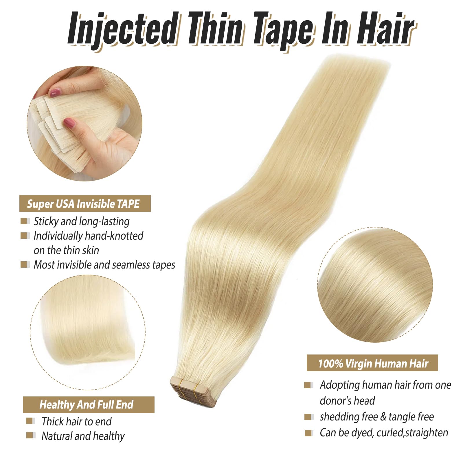 Munx 16Inch 30g 20PCS Platinum Blonde Remy Human Hair Tape Extensions - Real Hair Skin Weft for Volume & Length - Perfect for Parties, Weddings & Daily Styling