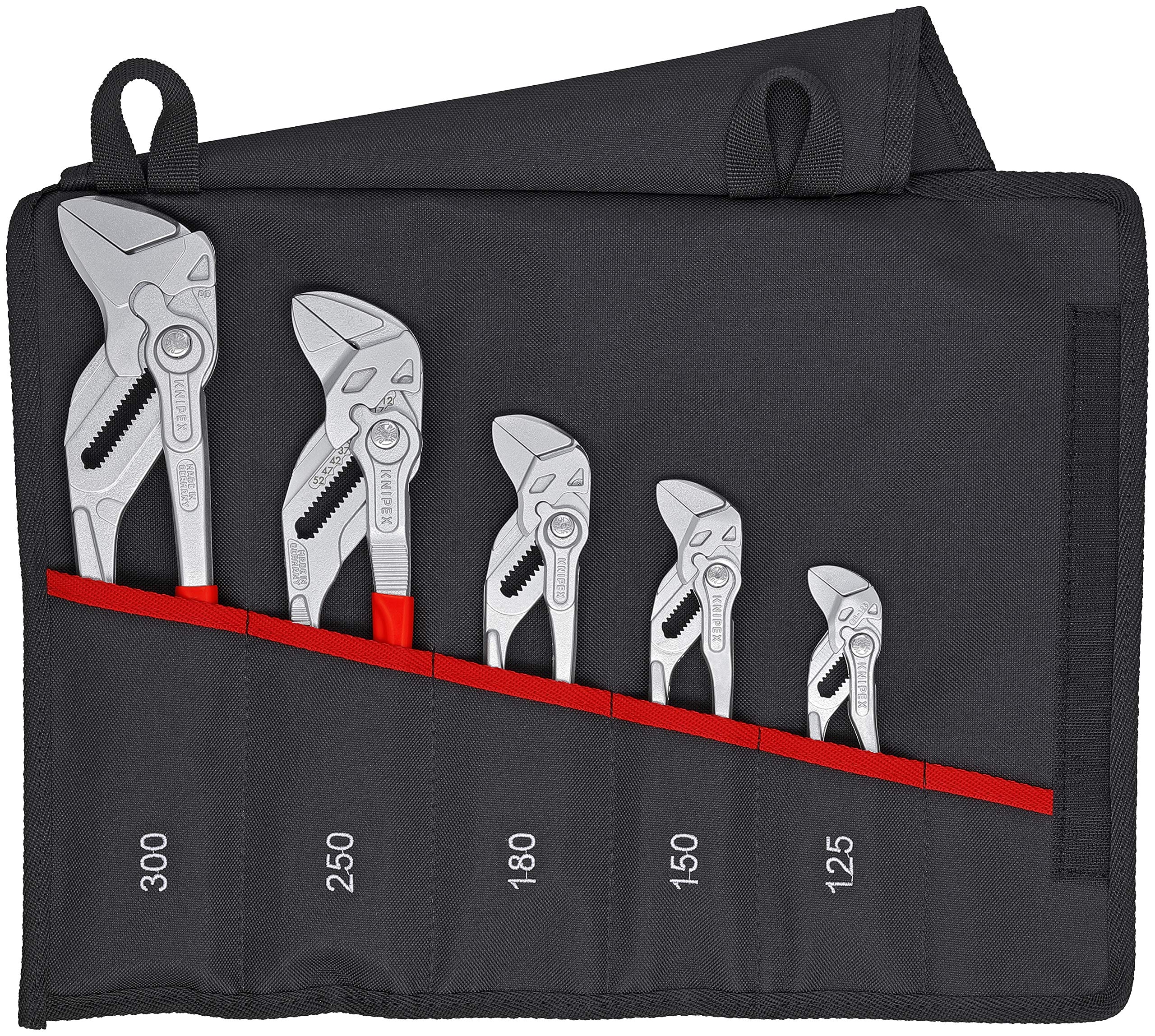 KNIPEX 5-Piece Pliers Wrench Set with Durable Tool Roll - Professional Plumbing & DIY Repair Tool Kit for Home Improvement and Automotive Maintenance
