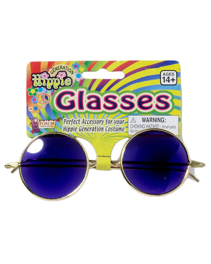 60s Blue Hippie Glasses - Retro Round Sunglasses for Women & Men - Vintage Style Hippie Sunglasses for Music Festivals, Beach & Summer Outfits