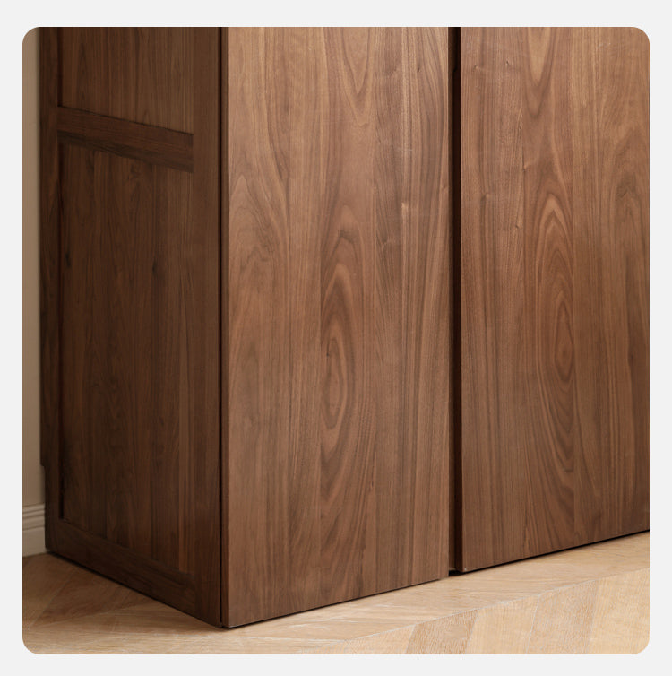 Premium Black Walnut Solid Wood Wardrobe - Double Door Closet with Mirror | Spacious Storage for Bedroom, Walk-in Closet & Guest Room Organization