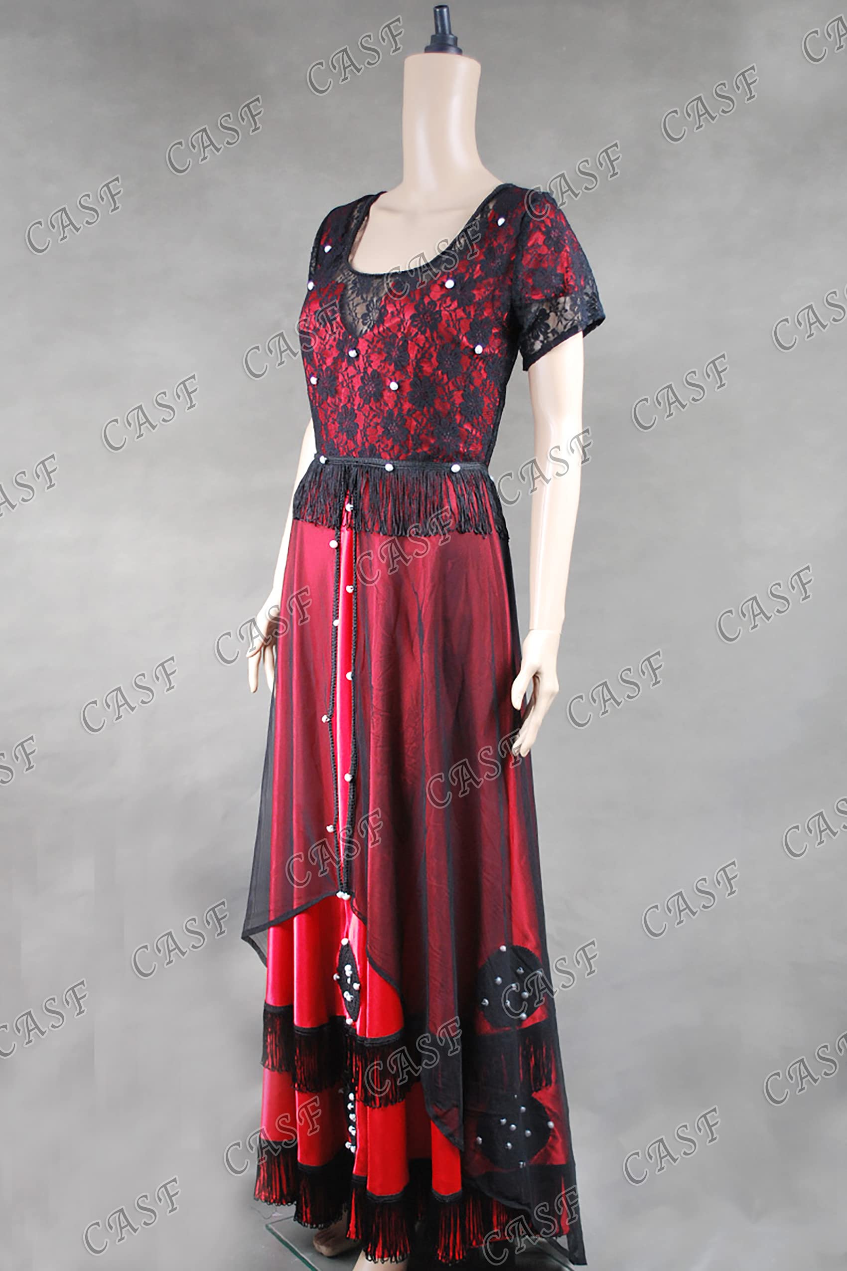Titanic Rose DeWitt Bukater Red Lace Evening Gown - Vintage Edwardian Style Cosplay Dress for Halloween, Costume Parties & Themed Events