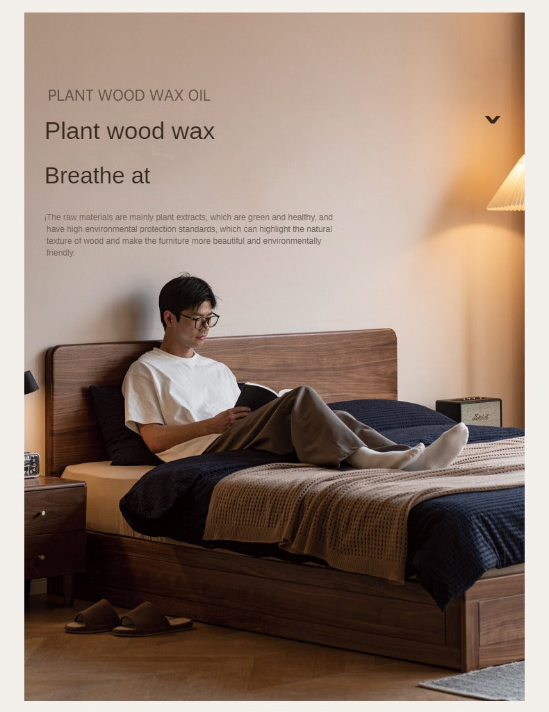 Premium Black Walnut & Oak Solid Wood Bed Frame - Modern Platform Bed for Master Bedroom, Guest Room, or Dormitory
