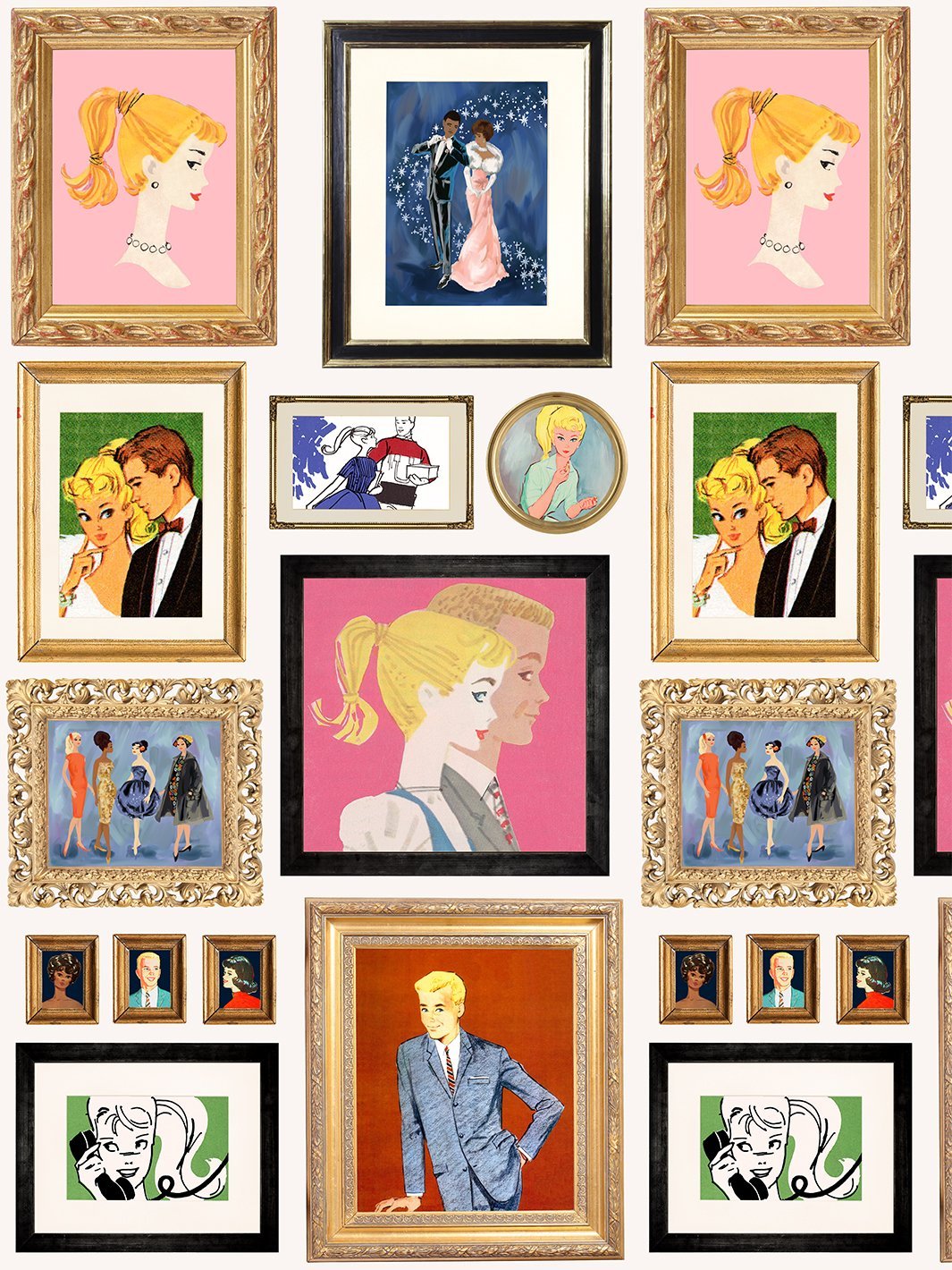 Barbie™ Cream Illustrated Wallpaper for Gallery Walls - Perfect for Bedroom, Living Room & Nursery Decor