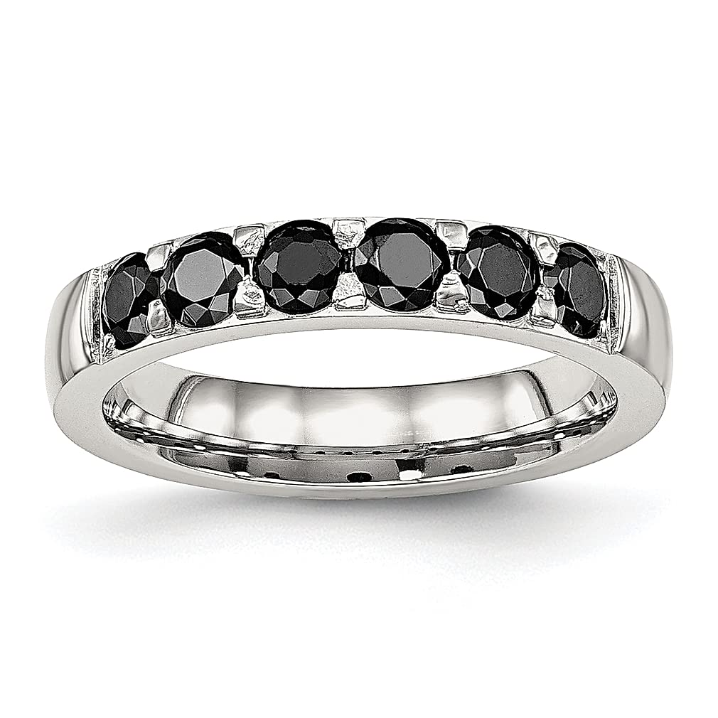 ICE CARATS 4mm Black Cubic Zirconia Stainless Steel Wedding Band Ring for Women - Elegant Fashion Jewelry Gift for Her, Perfect for Anniversaries, Engagements & Special Occasions