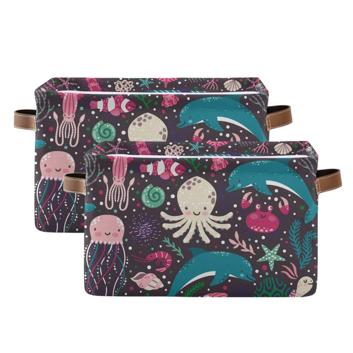 ODAWA Marine Life Printed Fabric Storage Bins - Foldable Clothes & Toy Organizer for Closet, Home Decor Storage Box | Perfect for Kids' Room, Nursery & Bedroom Organization