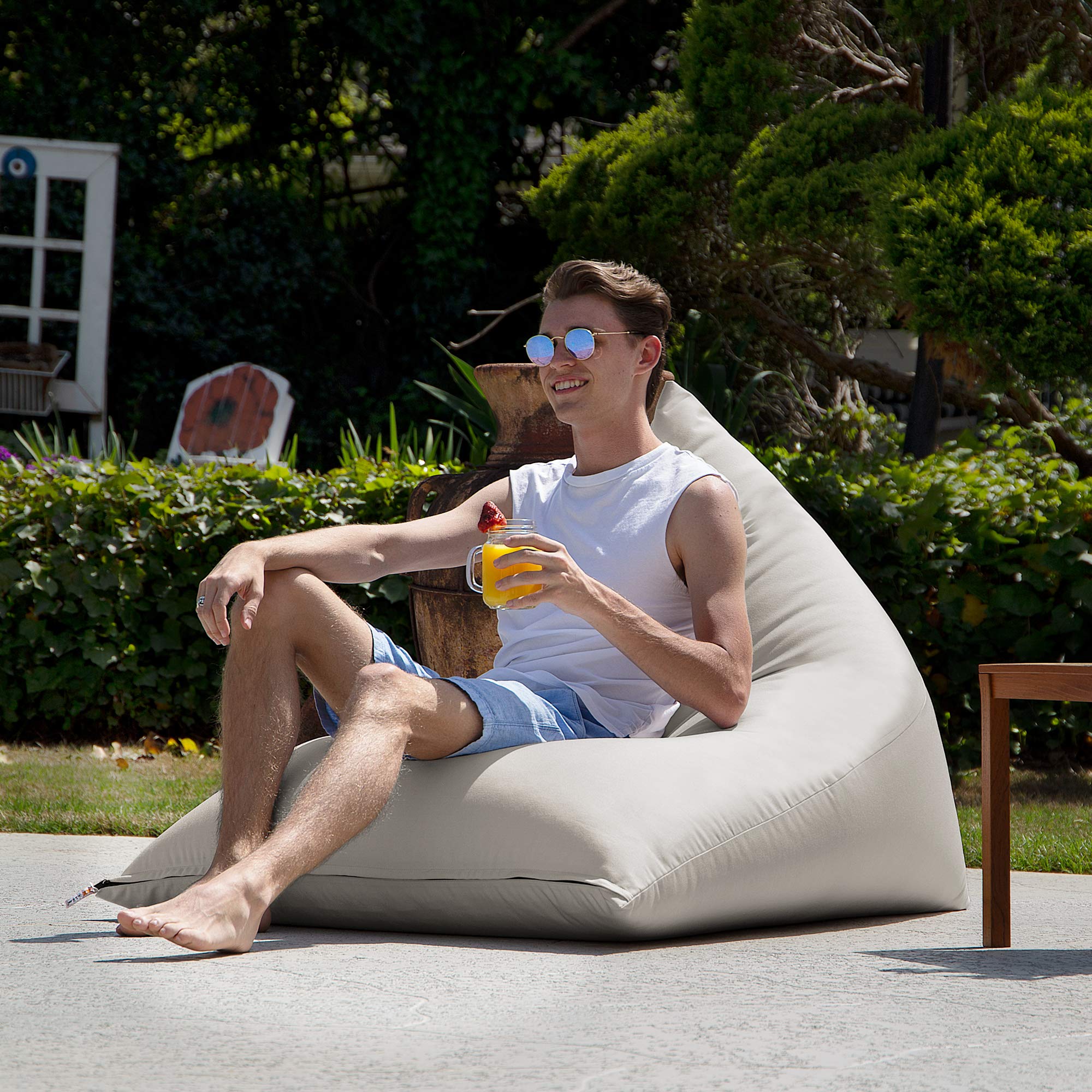 Jaxx Twist Outdoor Bean Bag Chair - Waterproof & Durable Pearl White Lounge Chair for Patio, Poolside, or Backyard Relaxation