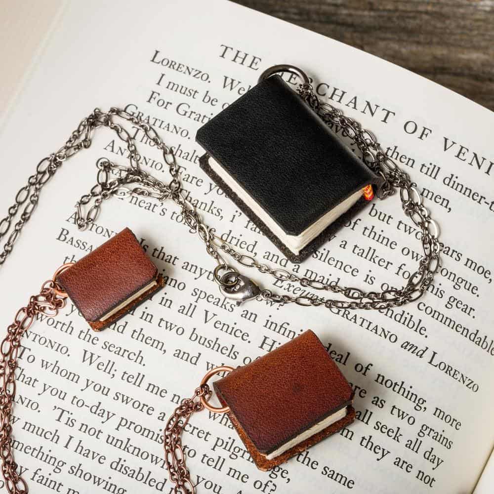 Handmade Peg and Awl Leather Book Necklace - Vintage Literary Jewelry for Book Lovers | Perfect Gift for Readers, Writers & Bibliophiles