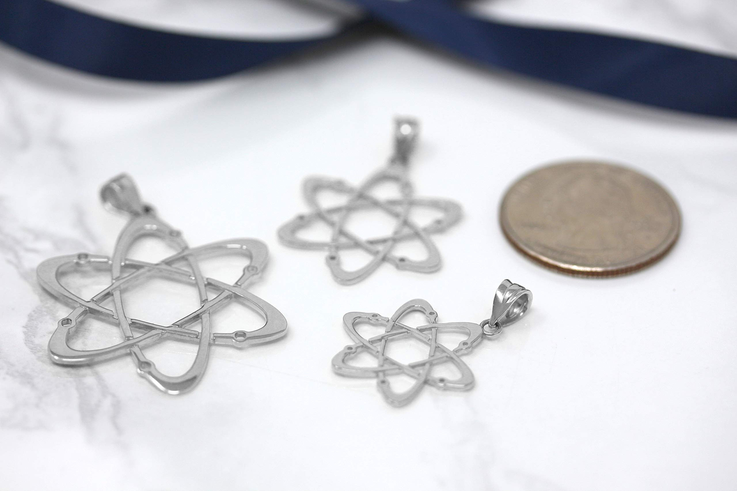 Sterling Silver Carbon Atom Science Reversible Charm Pendant Necklace for Chemistry Lovers - Unique Science Jewelry Gift for Students & Teachers