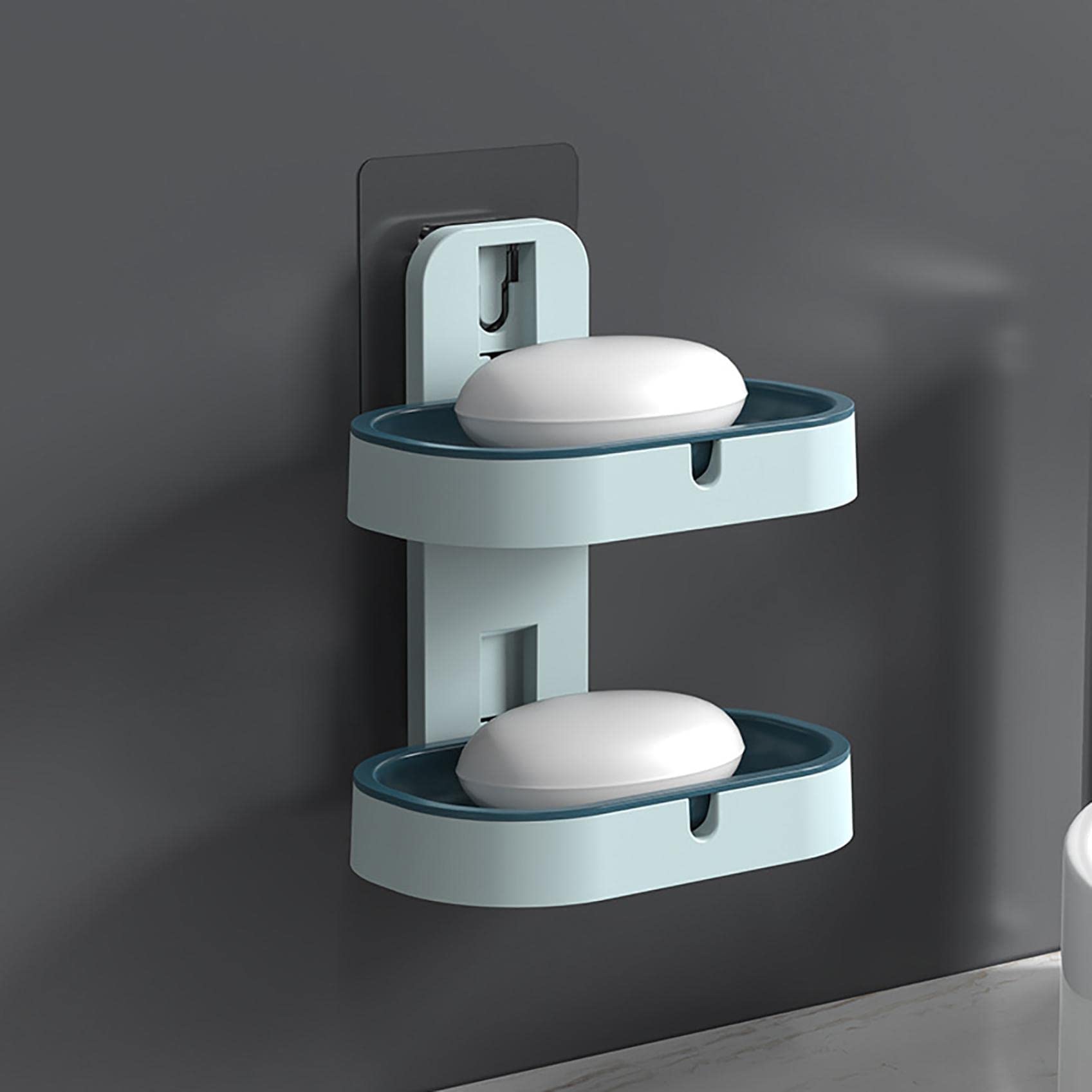 Wall Mounted Bathroom Sink Soap Holder - Double Layer Creative Soap Box for Kitchen, Bathroom & Vanity - No Drill Installation, Space Saving Organizer for Liquid Soap, Bar Soap & Beauty Products
