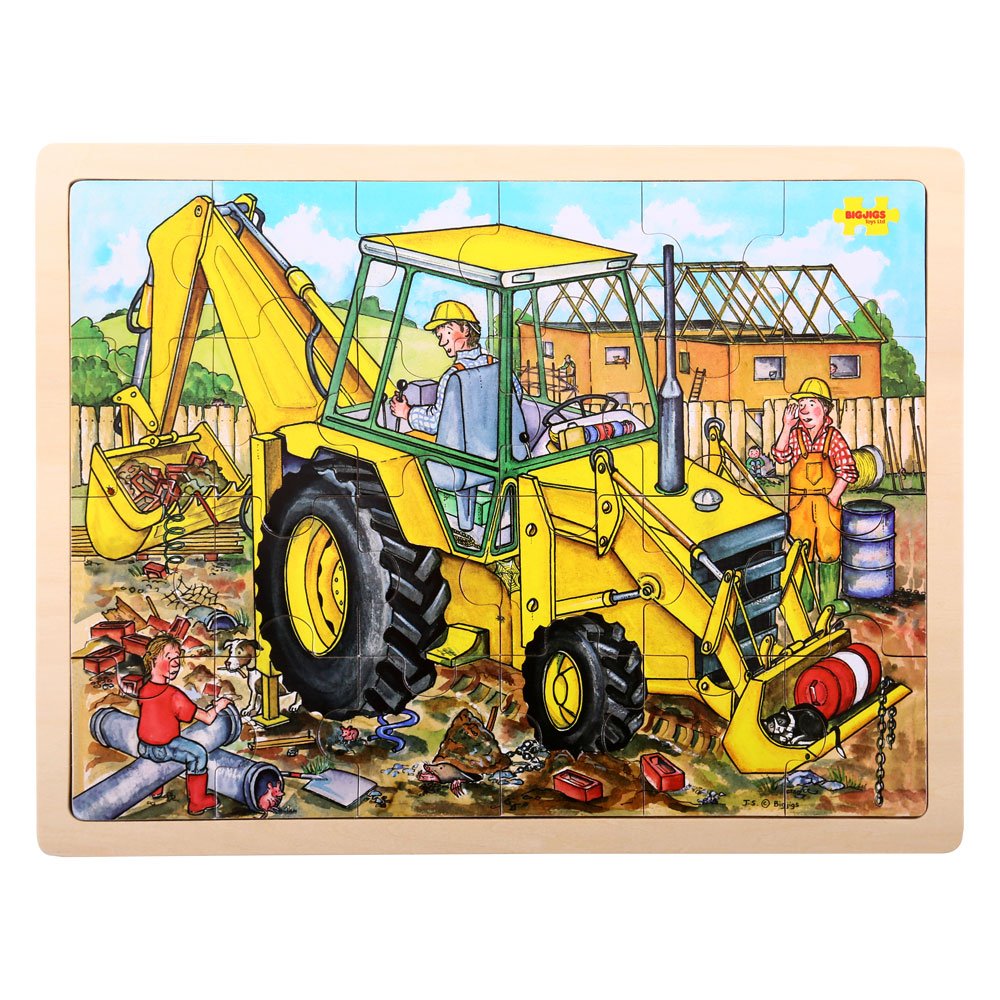 Bigjigs Toys Wooden Tray Puzzle - Excavator & Construction Vehicles, Educational Toddler Learning Toy for Kids Ages 2-4 | Perfect for Preschool Playtime & Early Childhood Development