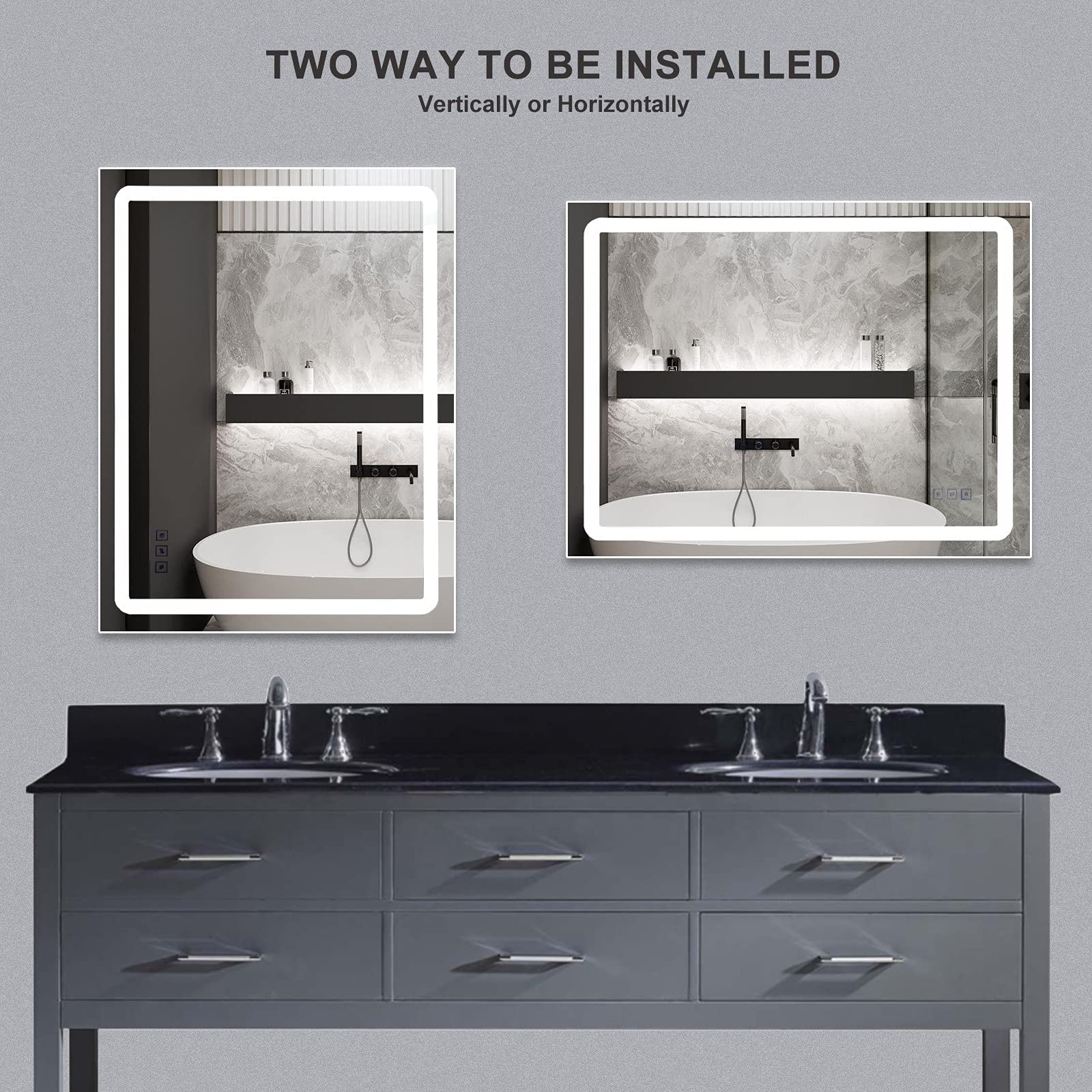 DURASPACE 40 x 32 Inch LED Lighted Bathroom Mirror - Dimmable Anti-Fog Vanity Wall Mirror with Memory Function (Vertical/Horizontal) - Perfect for Makeup, Shaving & Home Decor