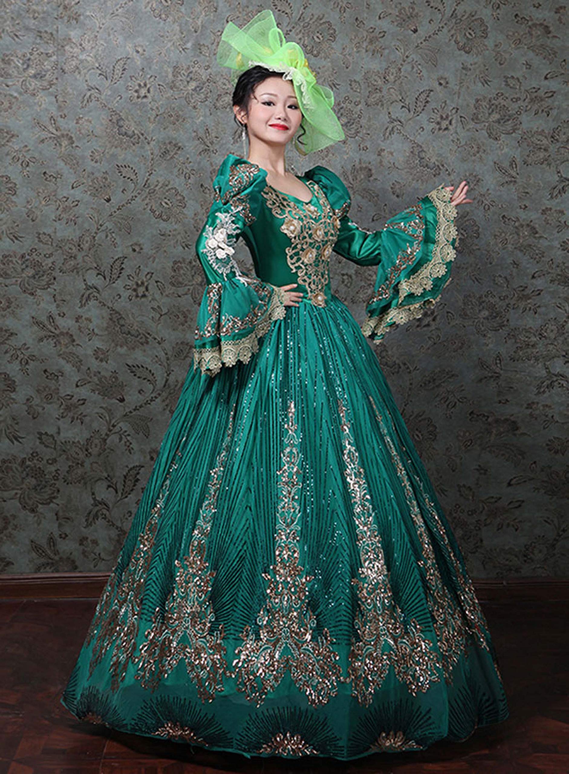 Victorian Renaissance Queen Dress for Women - Elegant Long Rococo Masquerade Ball Gown | Perfect for Costume Parties, Renaissance Fairs, and Themed Events
