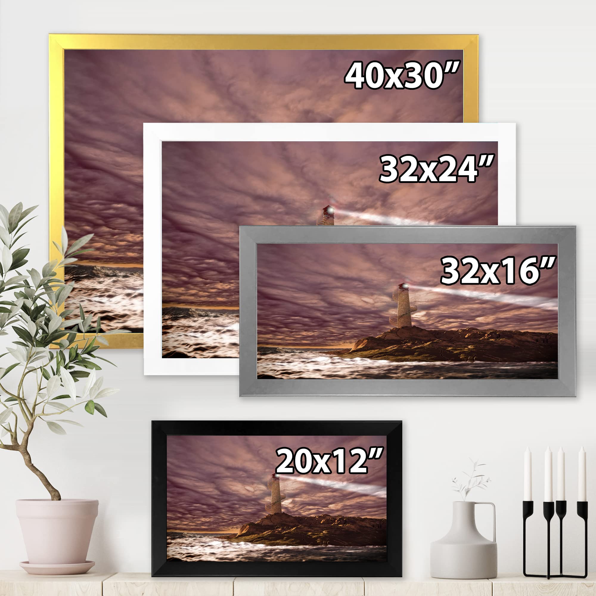 Nautical Lighthouse Wall Art - Coastal Framed Decor for Stormy Night Ambiance | Perfect for Beach House, Living Room & Office Decor