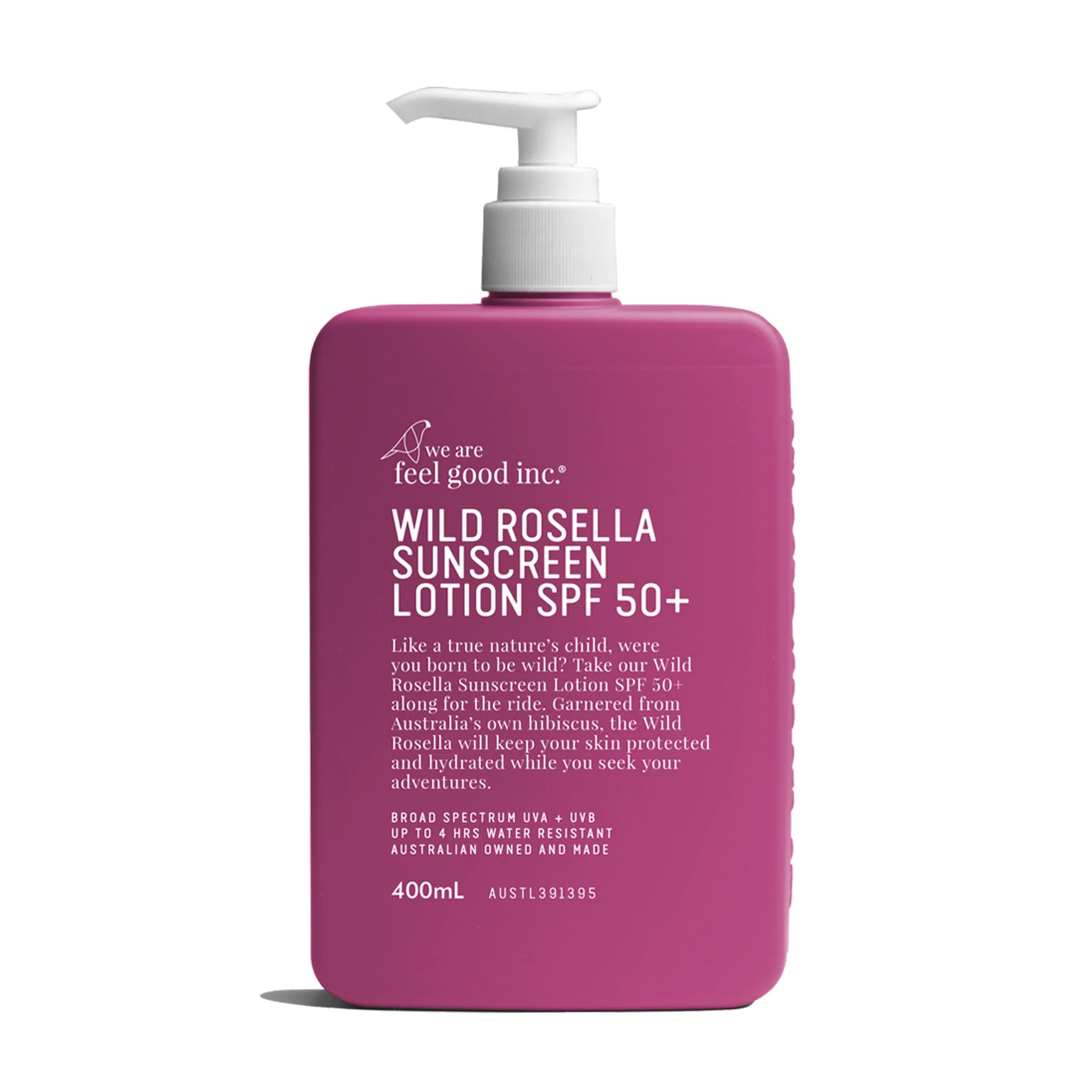 Feel Good Inc Wild Rosella Sunscreen SPF 50+ 400ml - Natural Sun Protection for Face & Body - Perfect for Beach, Swimming & Outdoor Activities