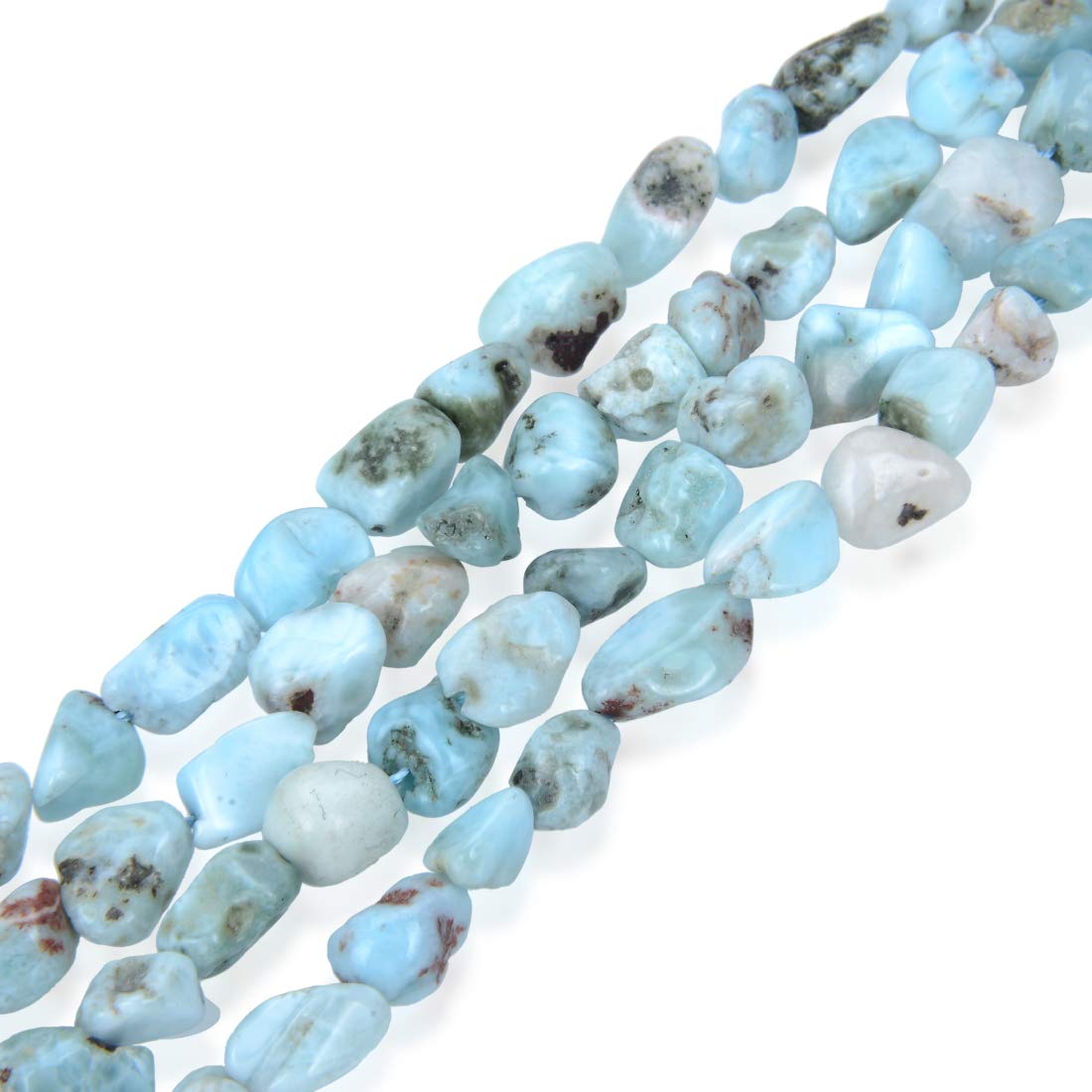 Natural Larimar Healing Gemstone Beads - 5 Strands, 8mm to 10mm Free Form Oval Tumbled Pebble Stones (75 Inch Total) for Jewelry Making, DIY Bracelets, Necklaces & Spiritual Healing Gifts - GZ12-16