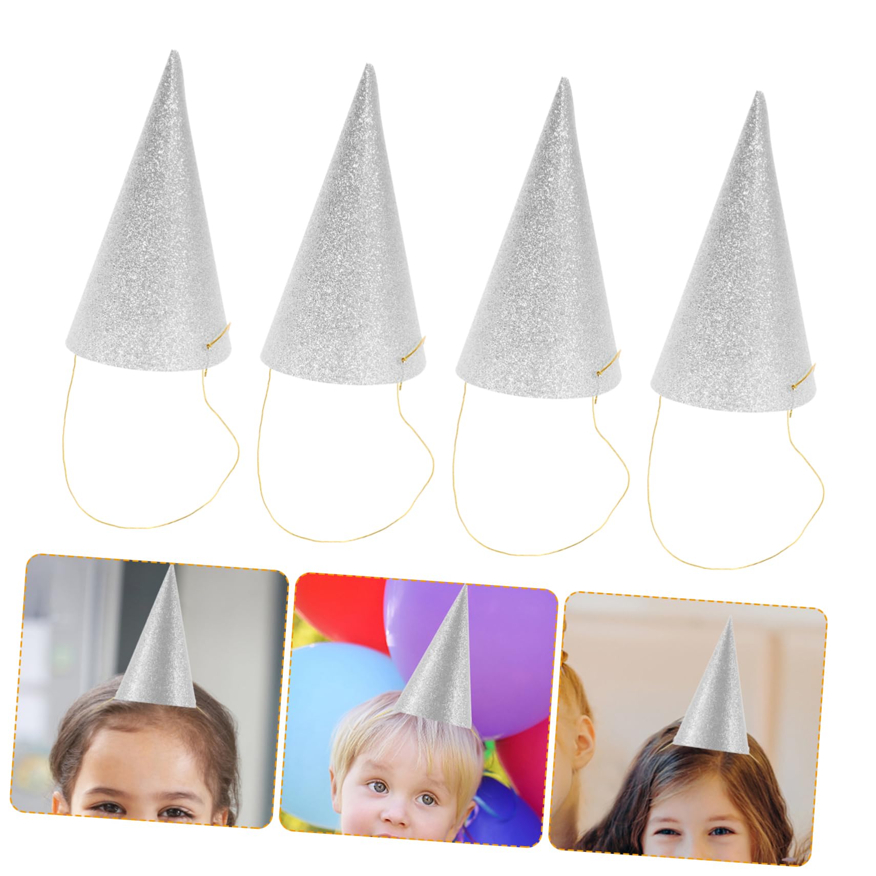 12PCS Glitter Party Hats for Birthday Celebrations - Shimmery Cone Hats for Kids & Adults - Silver Triangle Party Decorations - Perfect for Birthdays, New Year, Halloween & Festive Events