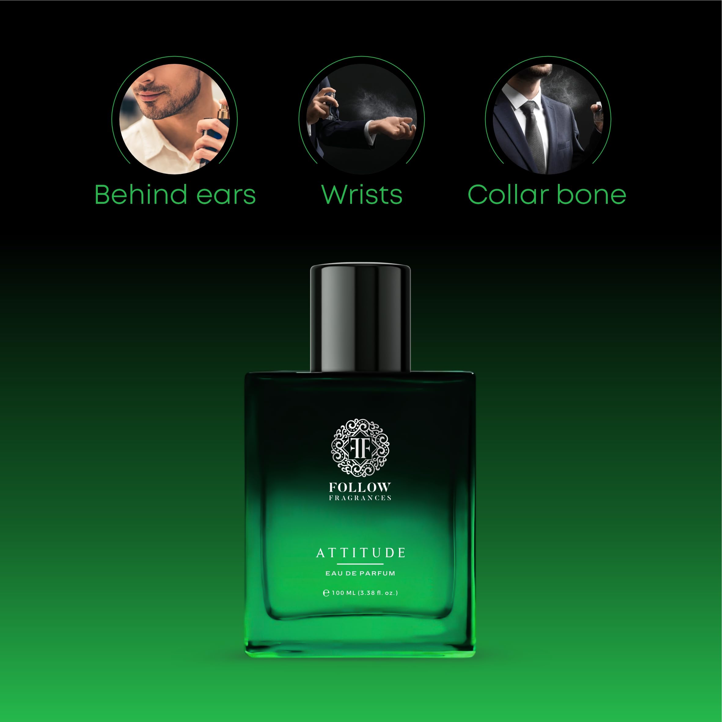 Follow Fragrances Attitude | Premium Men's Eau De Parfum with Citrus-Apple, Geranium & Cedarwood Notes | 3.4oz Luxury Cologne for Date Night & Special Occasions