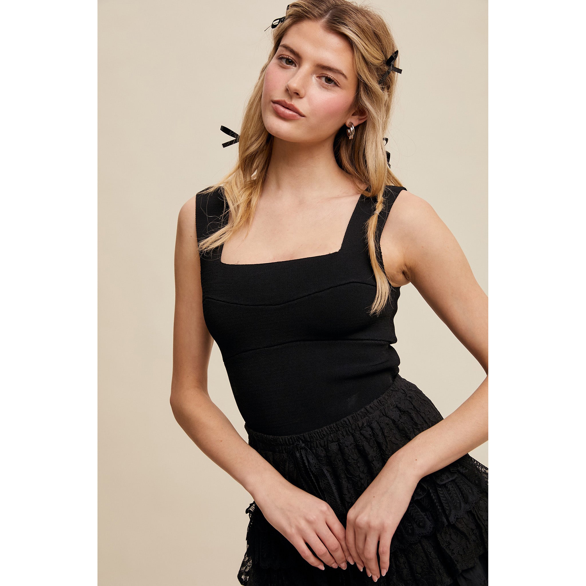 Black Wide Strap Brami Tank Top for Women - Comfortable Casual Sleeveless Shirt for Summer, Yoga, Beach & Everyday Wear