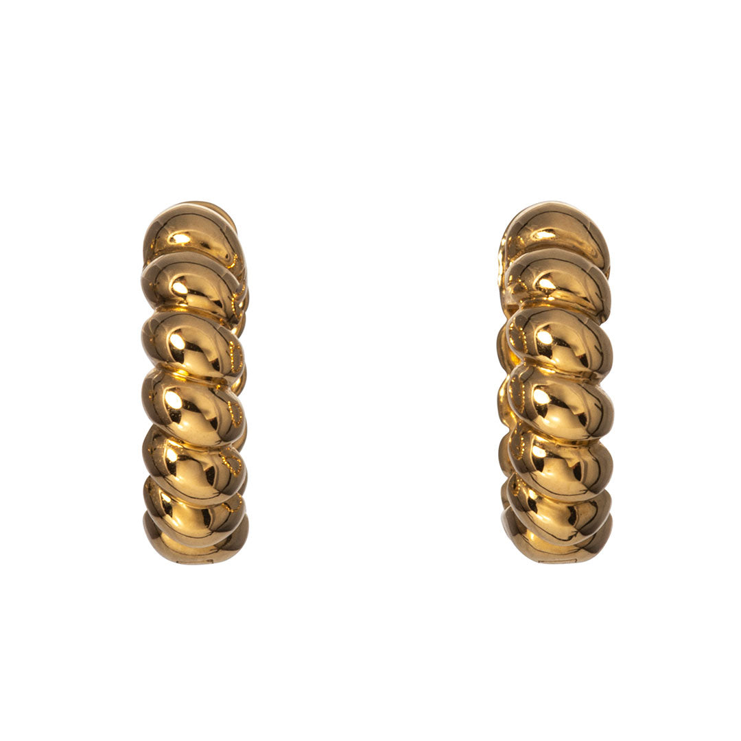 14K Yellow Gold Wide Twist Huggie Earrings for Women - Elegant Hoop Earrings for Everyday Wear, Date Night & Special Occasions