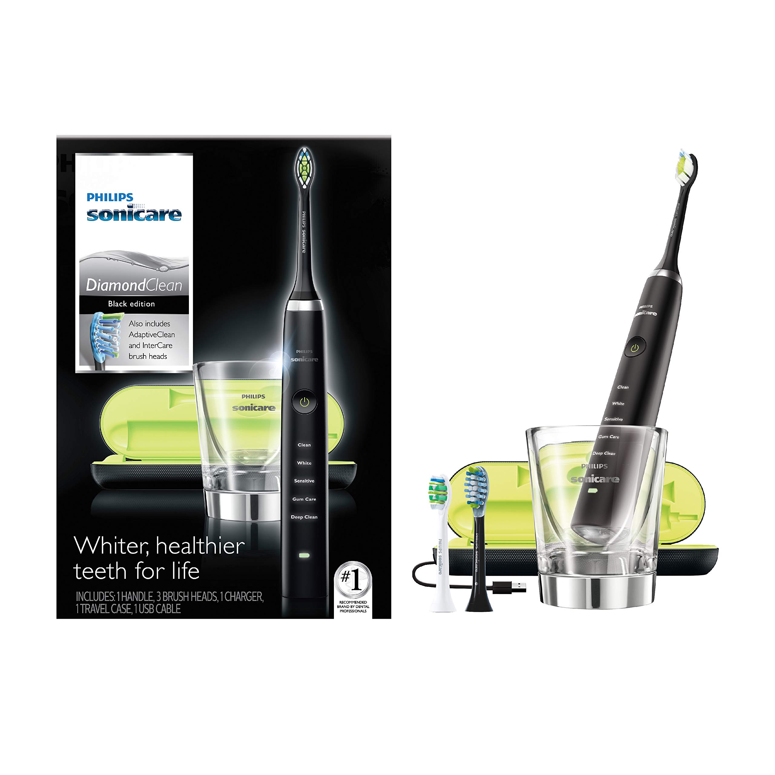 Philips Sonicare DiamondClean Smart Rechargeable Electric Toothbrush with Adaptive Clean Brush Head - Black | Advanced Sonic Technology for Deep Cleaning, Whitening & Gum Care | Perfect for Travel & Home Use