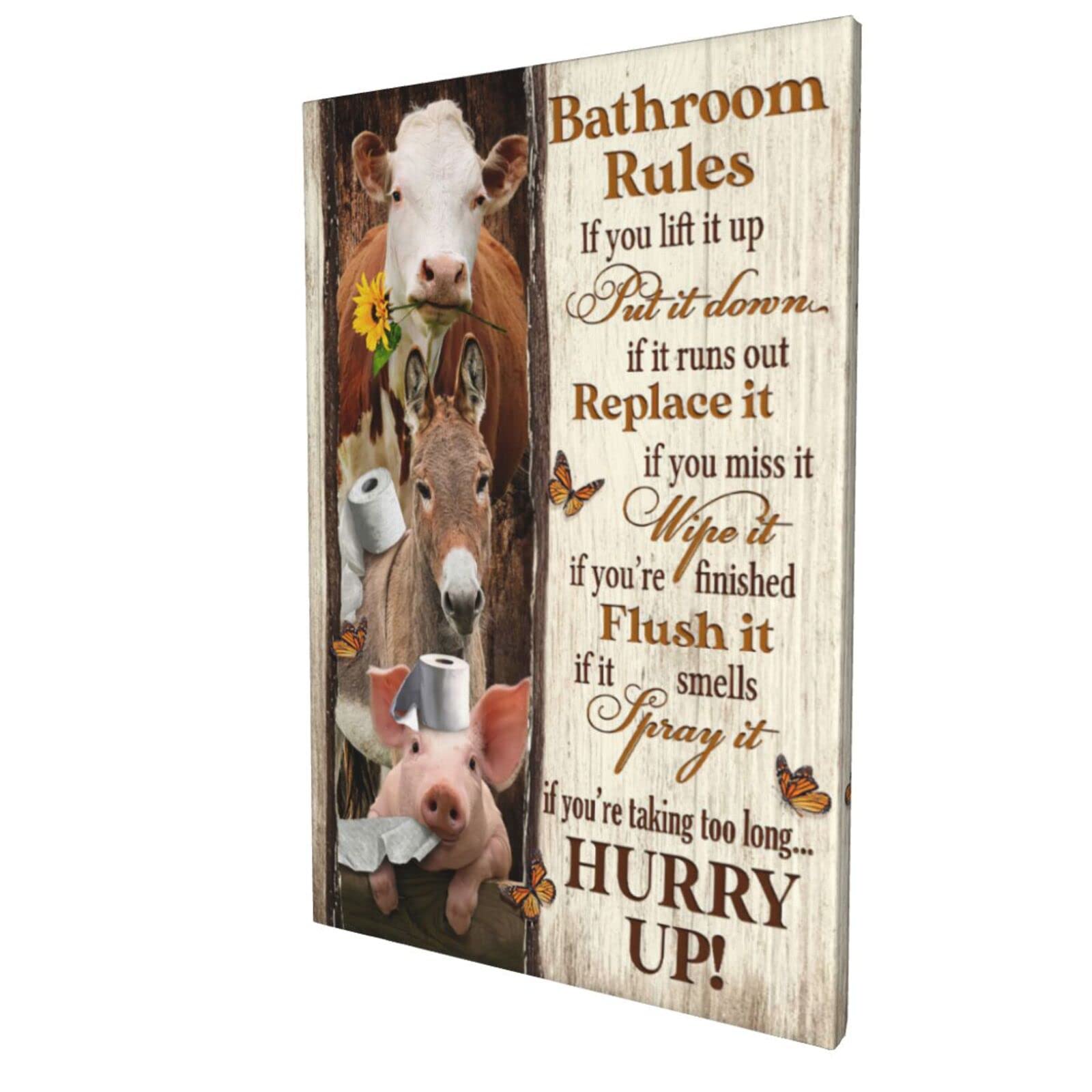 Funny Farm Animal Bathroom Wall Art - 12x18 Inch Framed Canvas Print for Living Room & Bathroom Decor - Perfect for Farmhouse, Cottage & Kids' Room Decorations