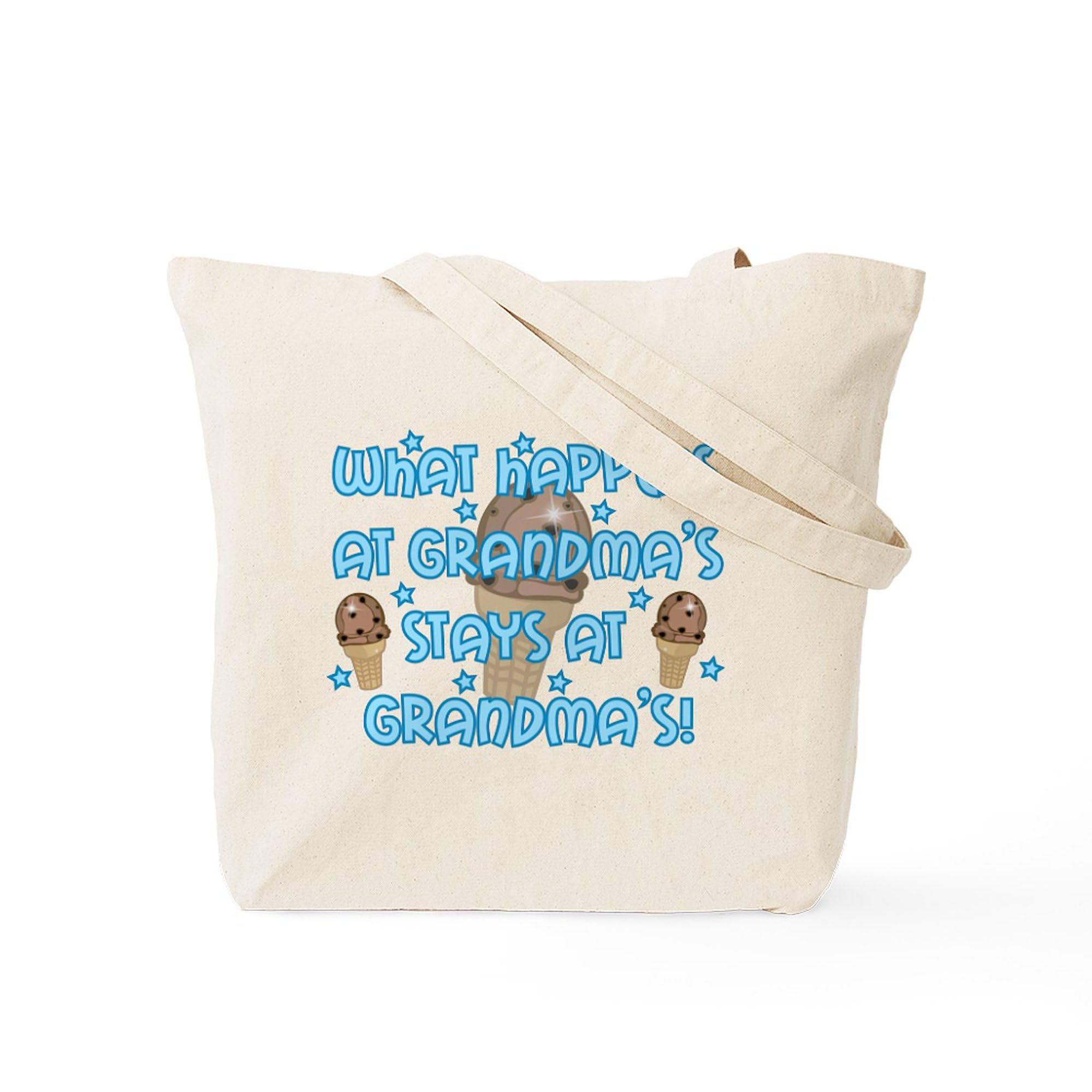 Natural Canvas Tote Bag - Reusable Grocery Shopping Bag with 'What Happens At Grandma's' Print | Perfect for Groceries, Beach Trips & Farmers Market