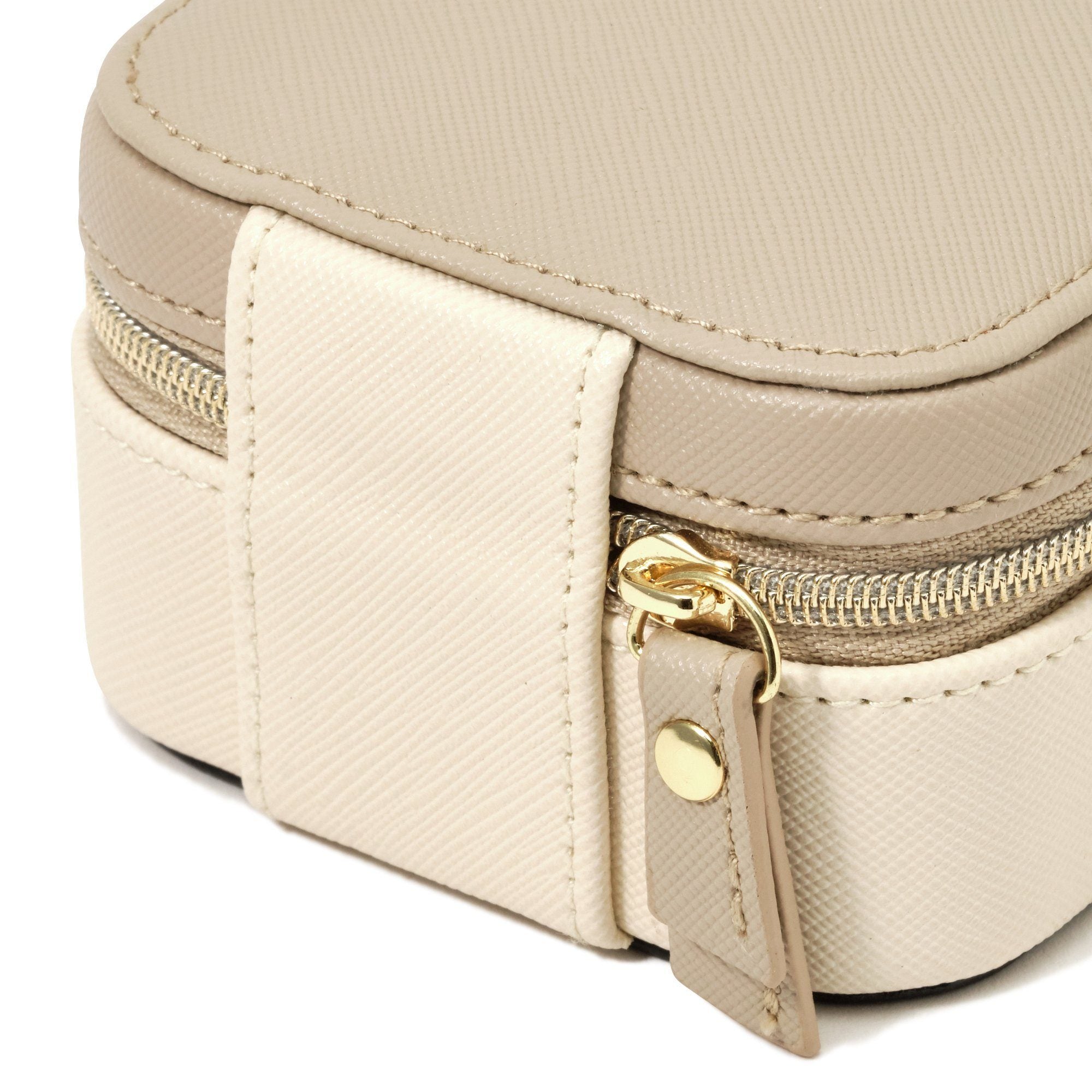 Bicolor Small Travel Jewelry Box Organizer - Beige & White Portable Jewelry Case for Necklaces, Rings & Earrings | Perfect for Vacation, Business Trips & Daily Use