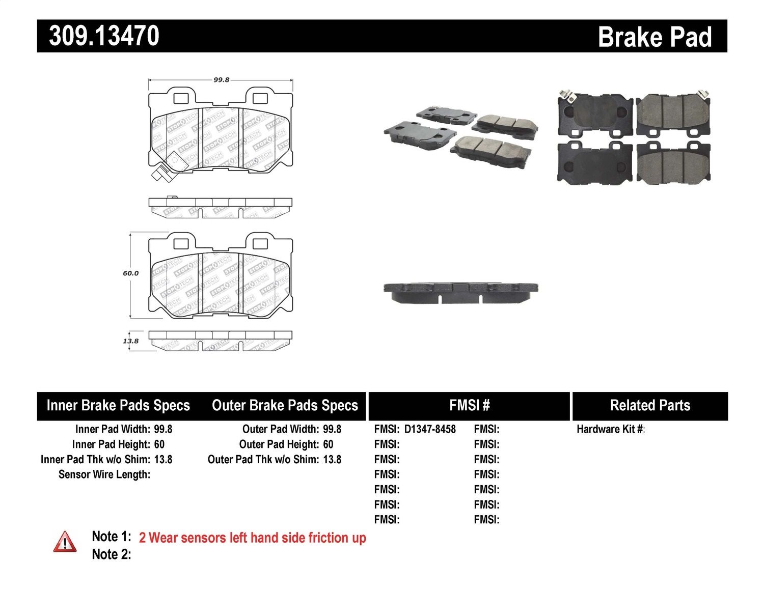 StopTech 309.13470 Sport Brake Pads with Shims & Hardware Kit - High-Performance Braking for Track & Street Use - Perfect for Racing, Daily Driving & Performance Upgrades