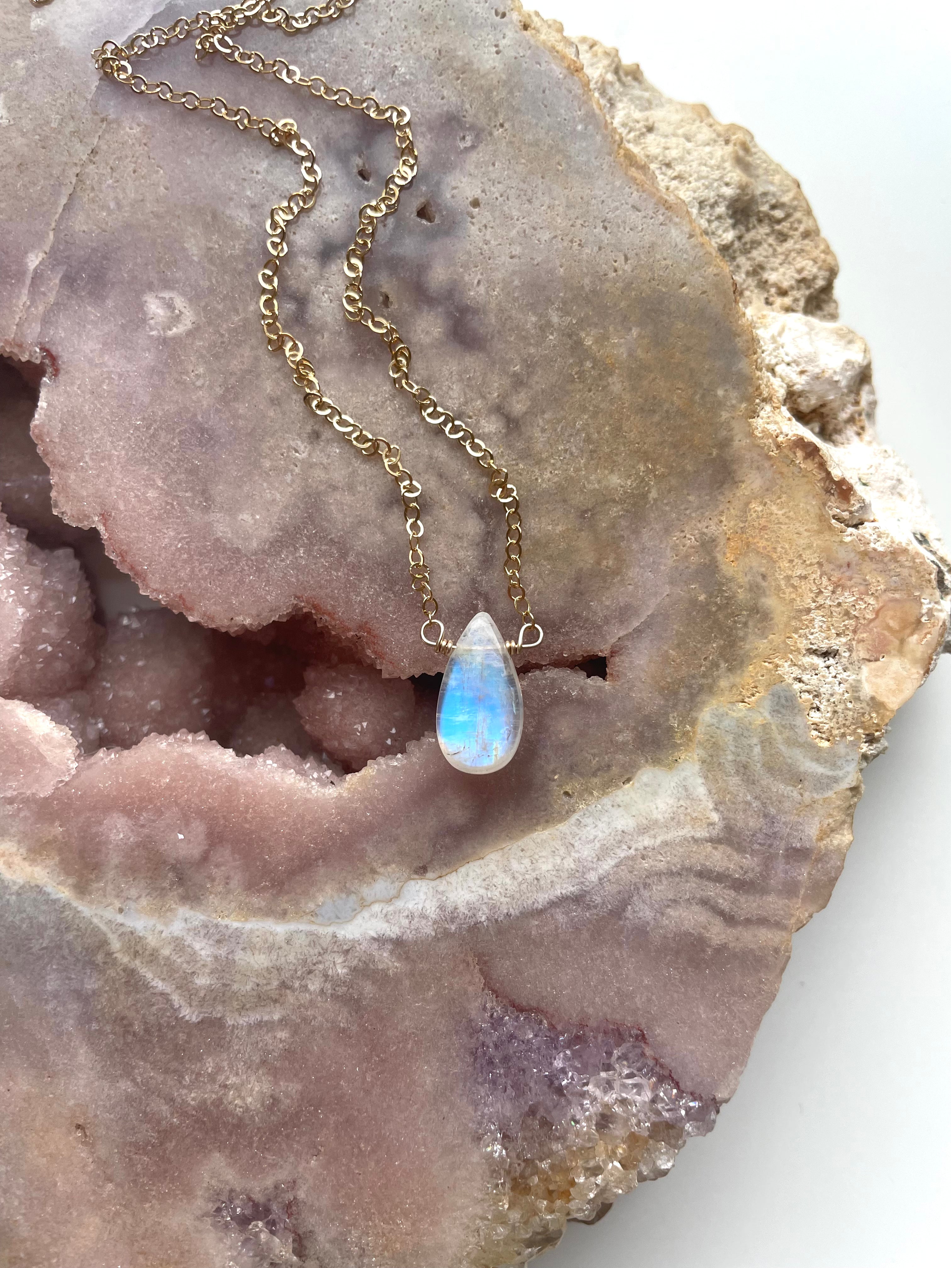 Tiny Rainbow Moonstone Pendant Necklace - Sterling Silver or Gold Filled - Elegant Boho Jewelry for Women, Perfect for Everyday Wear & Special Occasions