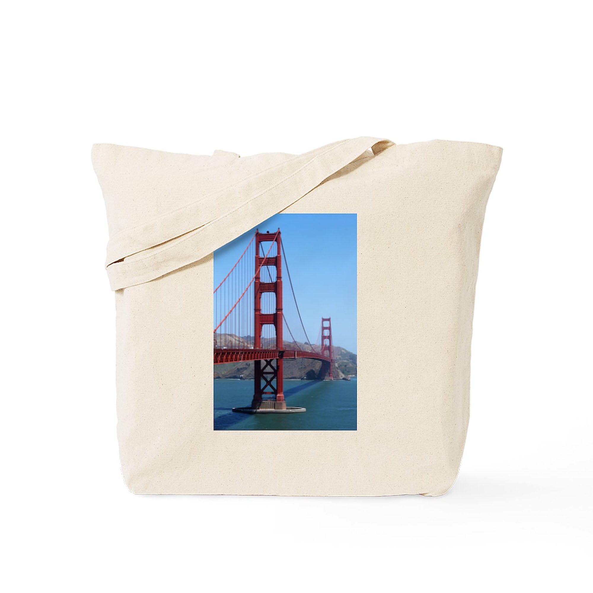 San Francisco Golden Gate Tote Bag - Natural Canvas Reusable Shopping Bag with Golden Gate Bridge Design | Perfect for Groceries, Beach Trips & Eco-Friendly Shopping