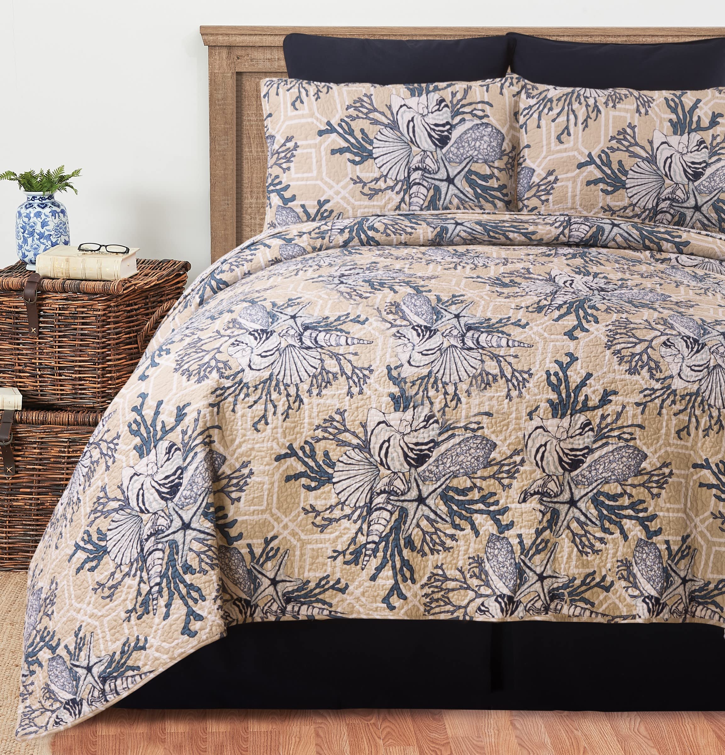 C&F Home Indigo Sound 3-Piece Quilt Set - Reversible Full/Queen Lightweight Bedspread, Coastal Ocean Blue Design, Machine Washable - Perfect for Summer, Beach House & Coastal Bedroom Decor