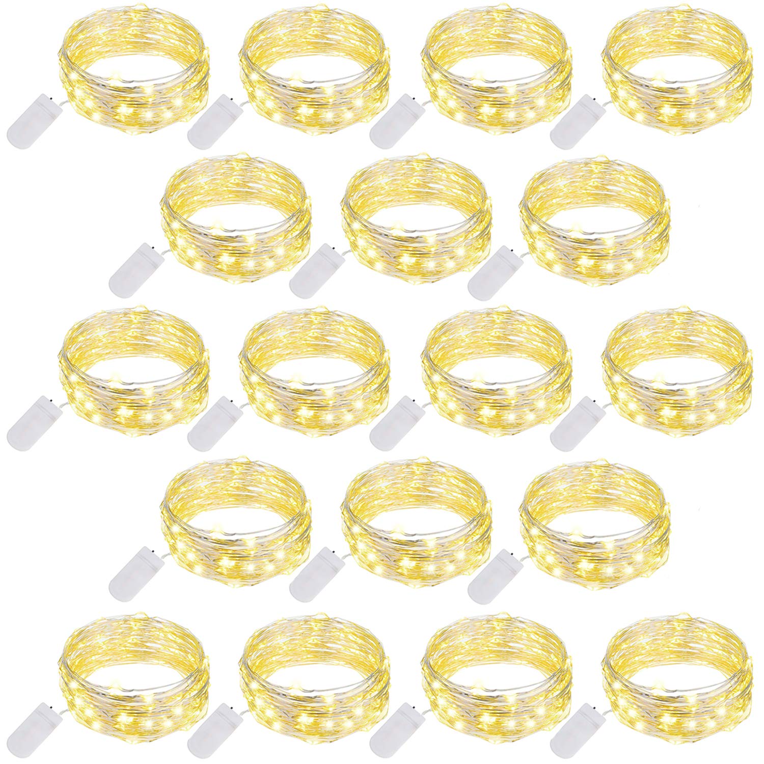 Ehome 18 Pack Fairy String Lights - 7.2ft 20LED Battery Operated for Christmas & Party Decor (Warm White)