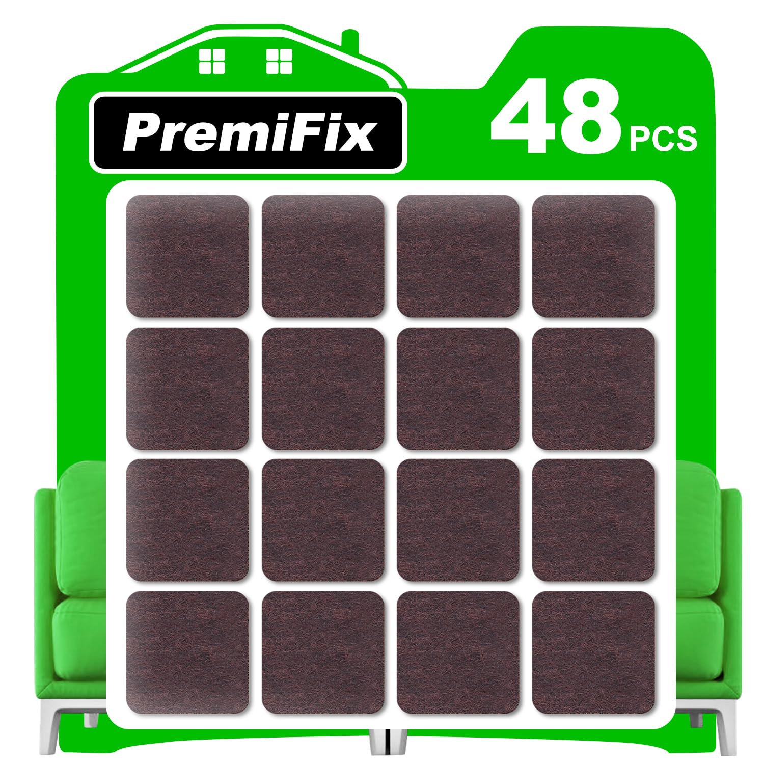 1 Inch Square Felt Pads for Chair Legs - 48 Pack Brown Furniture Floor Protectors (5mm Thick) - Protect Hardwood Floors from Scratches & Noise - Ideal for Dining Chairs, Office Furniture & Home Decor