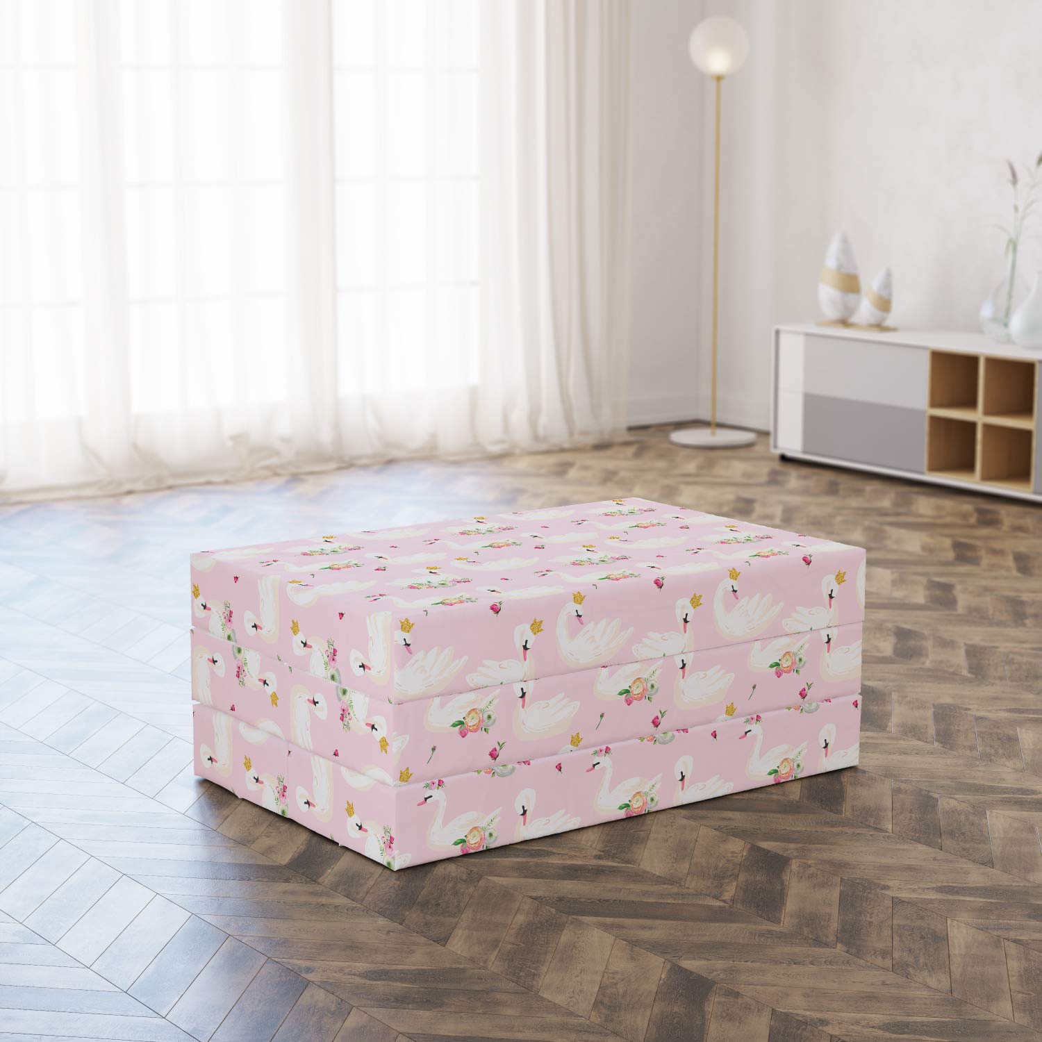 Ambesonne Foldable Mattress with Swans Design - Royalty Animal with Crown - 74.8