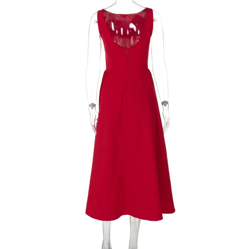Elegant Backless A-Line Maxi Dress for Women - Solid Color O-Neck Sleeveless Long Gown with High Waist - Perfect for Beach Vacations, Summer Parties & Date Nights