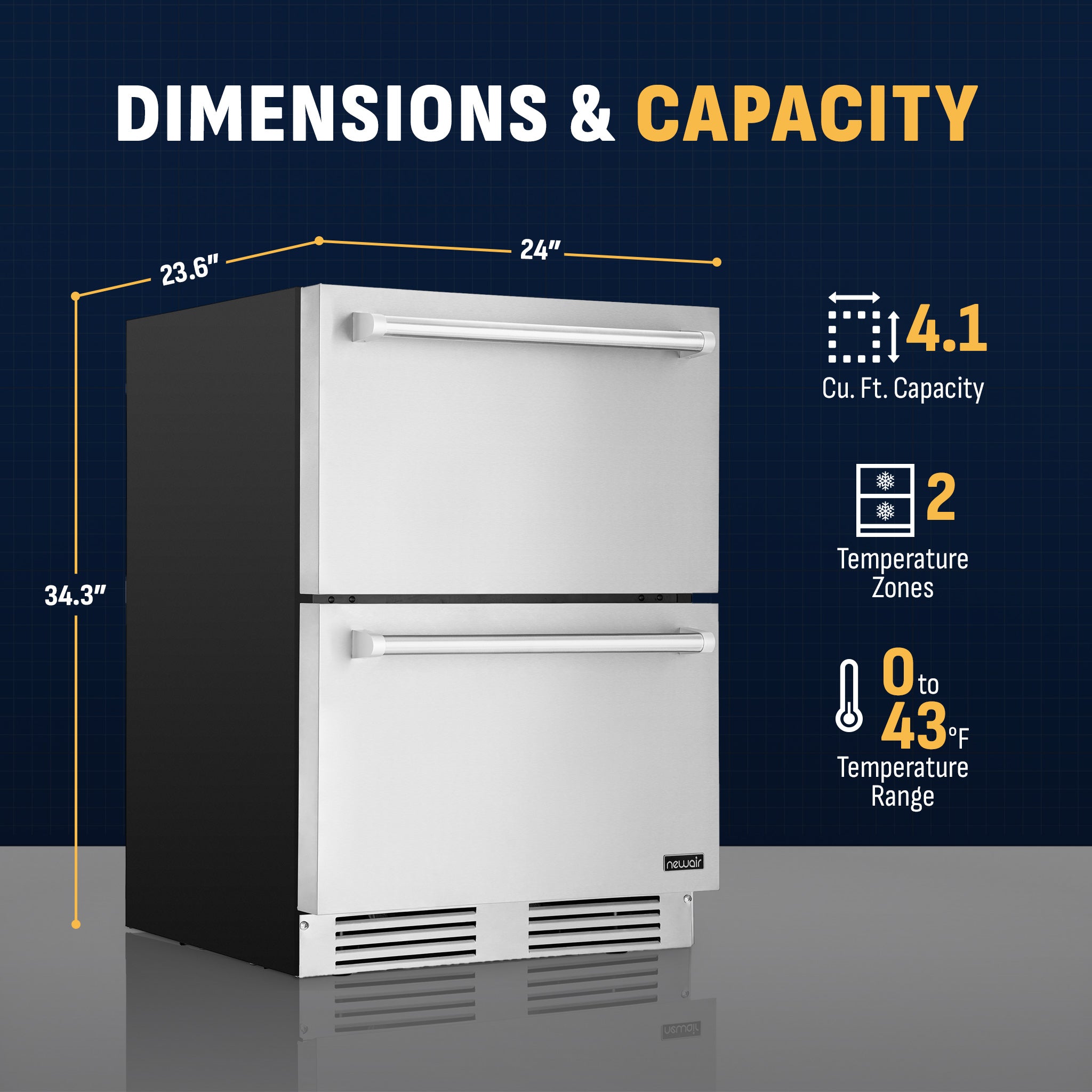 Newair® 24 Inch Undercounter Dual Zone Freezer & Refrigerator - Compact Stainless Steel Appliance for Kitchen, Bar, or Garage - Perfect for Storing Food, Drinks, and Frozen Goods
