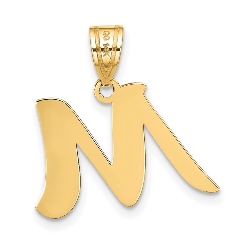 14K Yellow Gold Polished Script Letter M Initial Pendant Necklace - Elegant Personalized Jewelry Gift for Women - Perfect for Birthdays, Anniversaries & Special Occasions