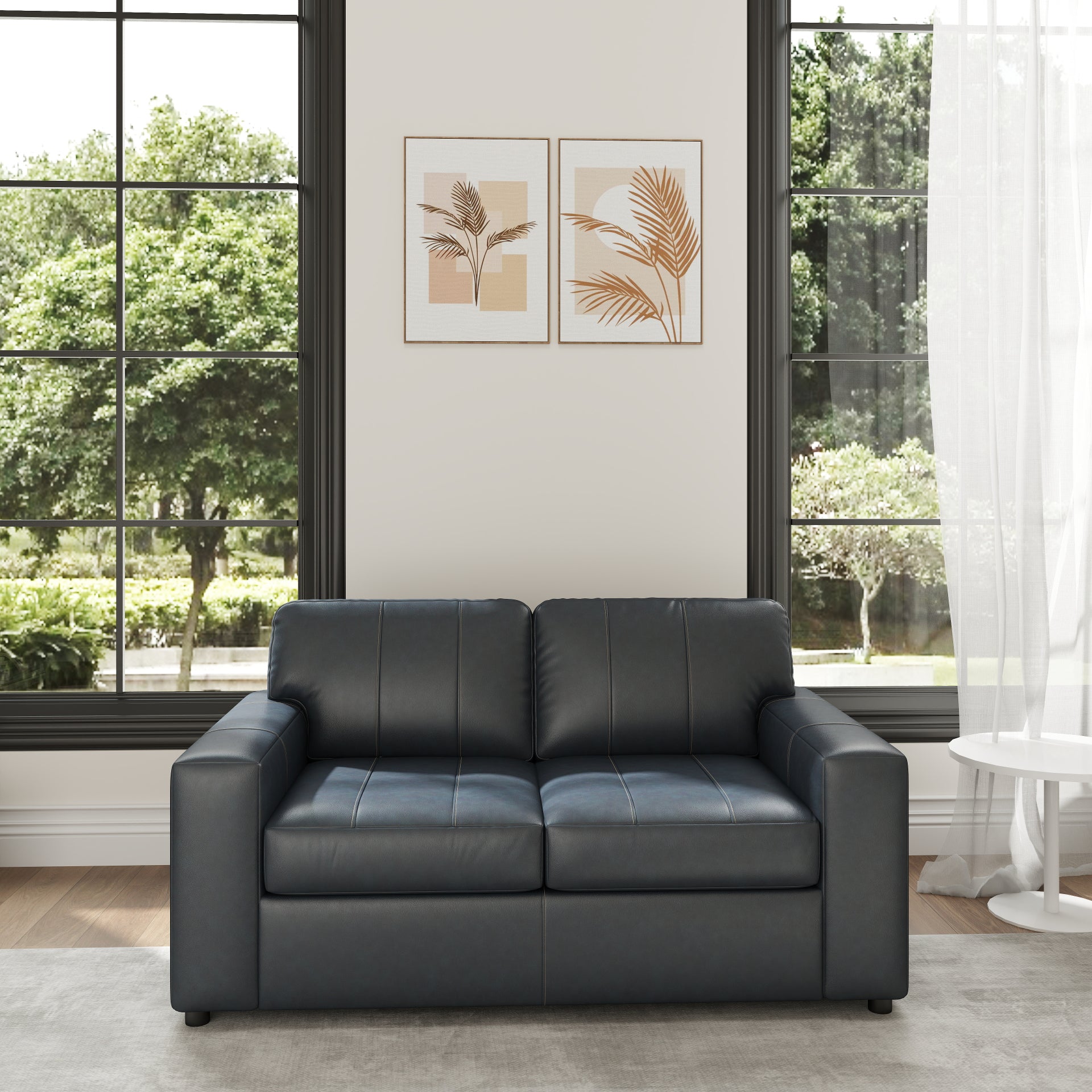 Roundhill Furniture Sakan Genuine Leather Upholstered Loveseat Sofa - Modern Two-Seater for Living Room, Lounge & Office