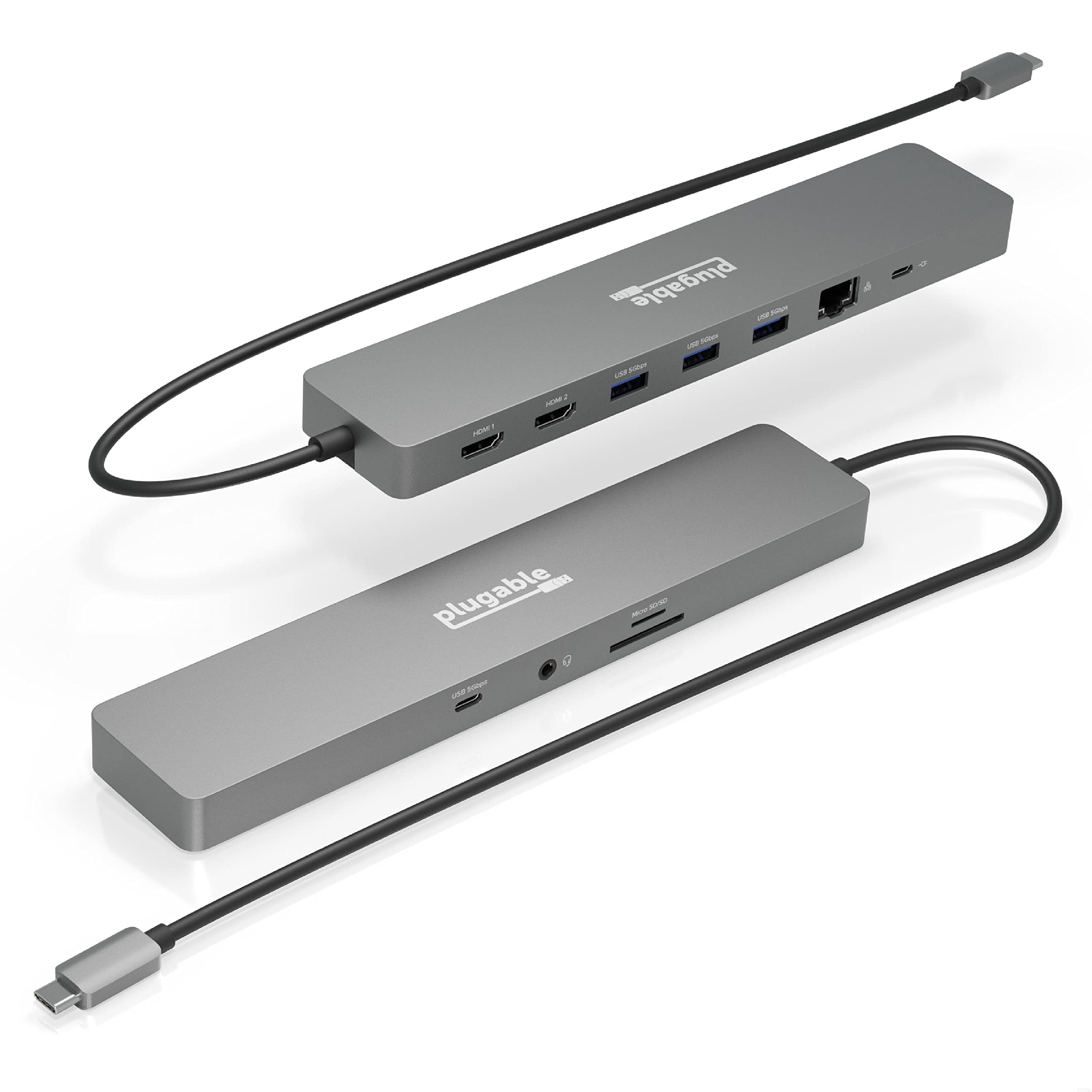 Plugable 11-in-1 USB-C Hub with 100W Power Delivery - Dual Monitor Laptop Docking Station - 4K 60Hz HDMI - Thunderbolt 3 Compatible for Windows, Mac & Chromebook - Perfect for Home Office & Remote Work Setup