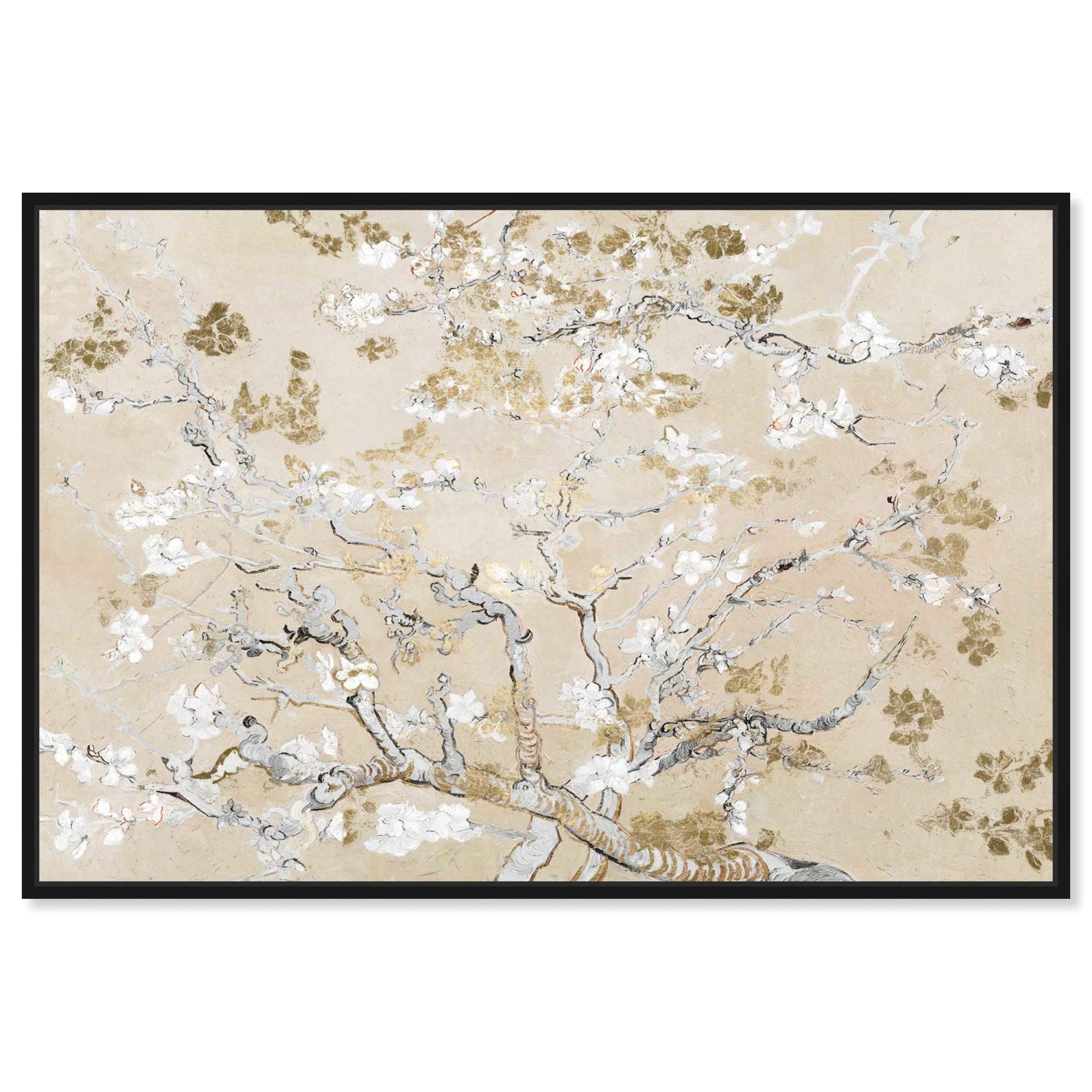 Oliver Gal Van Gogh Golden Blossoms Canvas Wall Art Print - 54x36 Inch Black Floater Frame - Modern Home Decor for Living Room, Bedroom & Bathroom - Perfect for Gallery Walls & Office Spaces