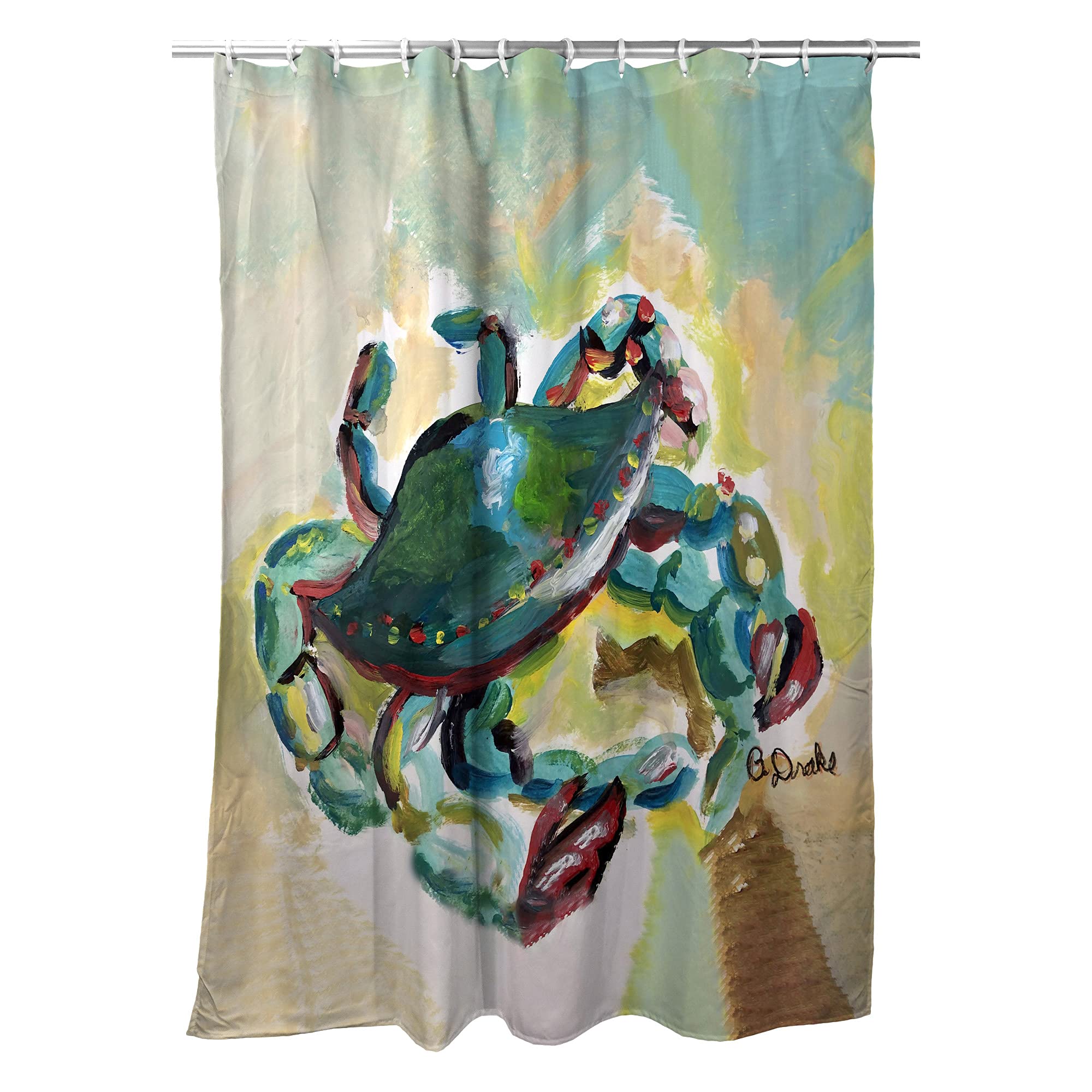 Betsy Drake Colorful Crab Shower Curtain - Waterproof Bathroom Decor with Hooks, Vibrant Ocean Theme for Kids & Adults - Perfect for Beach House, Coastal Bathroom, or Nautical Nursery Decor