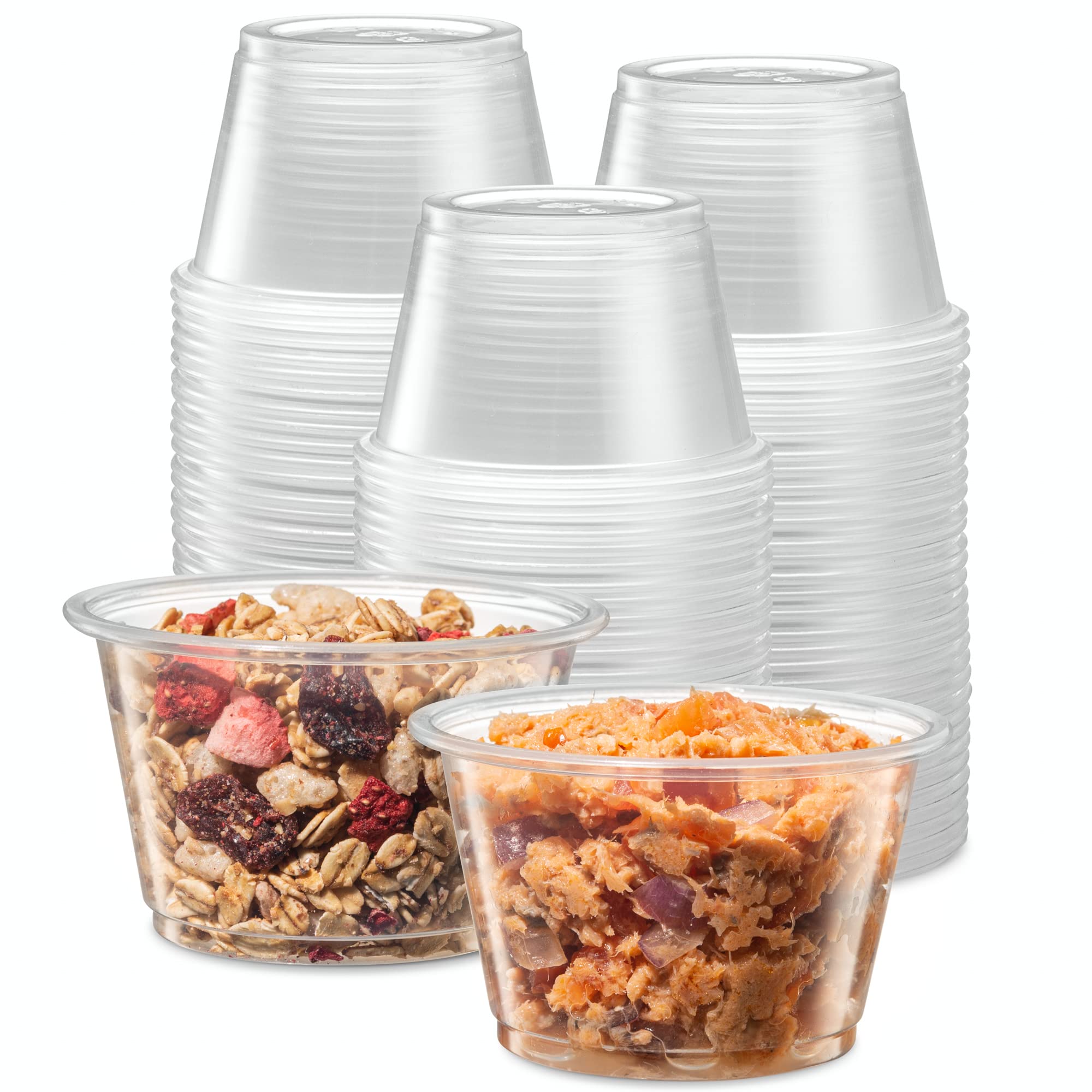 200-Pack 4 oz Clear Disposable Plastic Portion Cups - No Lids, Mini Containers for Portion Control, Jello Shots, Meal Prep, Sauces, Slime, Crafts & More - Perfect for Parties, Catering & Food Service