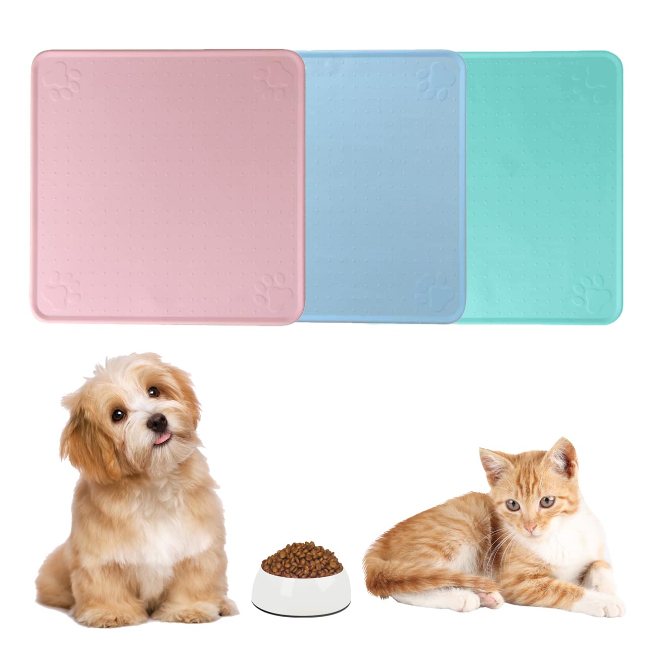 Non-Slip Silicone Pet Food Mat - Waterproof, Washable Dog & Cat Feeding Mat for Floors - Durable Food & Water Bowl Mat for Pets (Pink) - Perfect for Messy Eaters & Easy Cleanup in Kitchen or Feeding Area