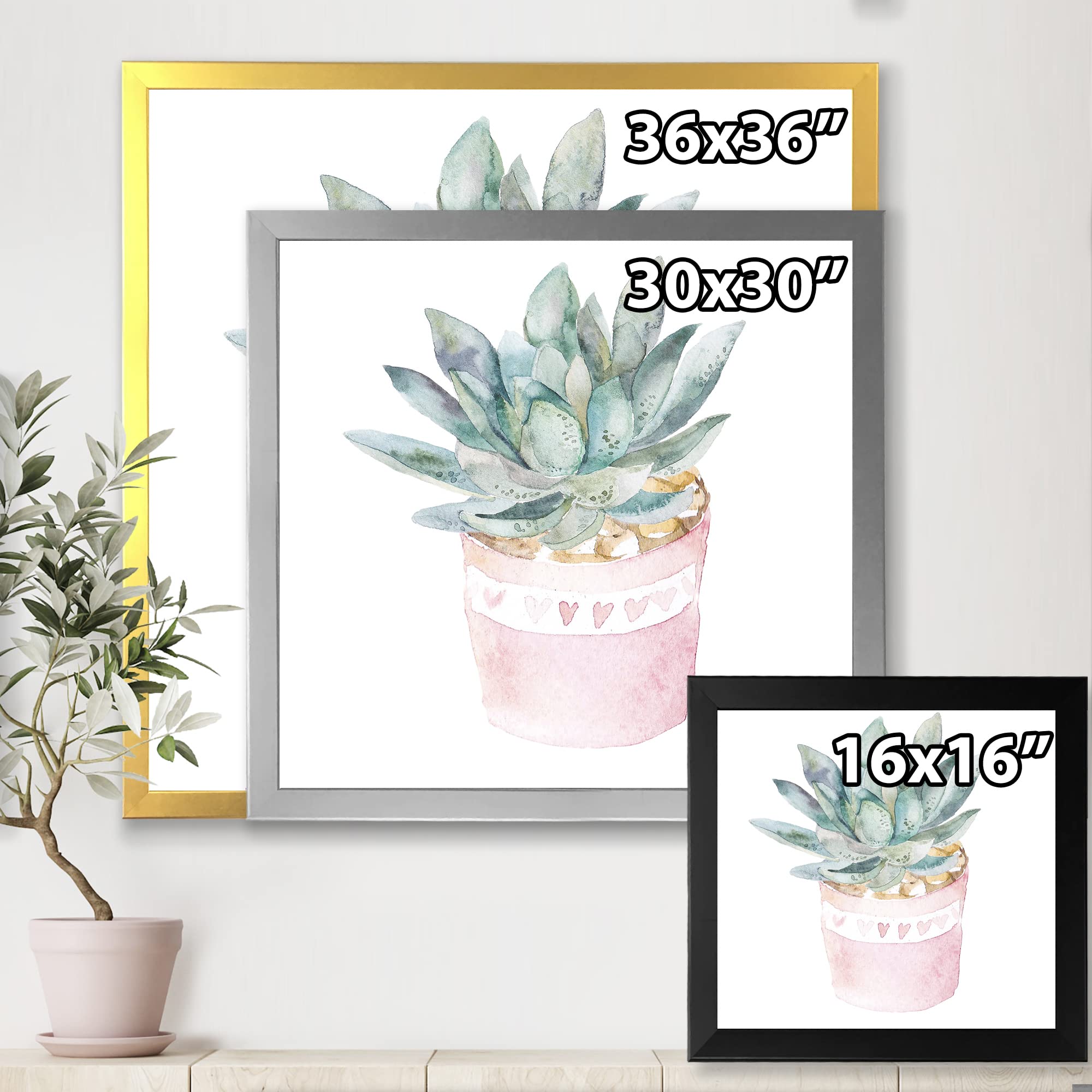DesignQ Cactus and Succulent House Plants II Farmhouse Framed Wall Art - Botanical Decor for Living Room, Bedroom & Office - Perfect Gift for Plant Lovers