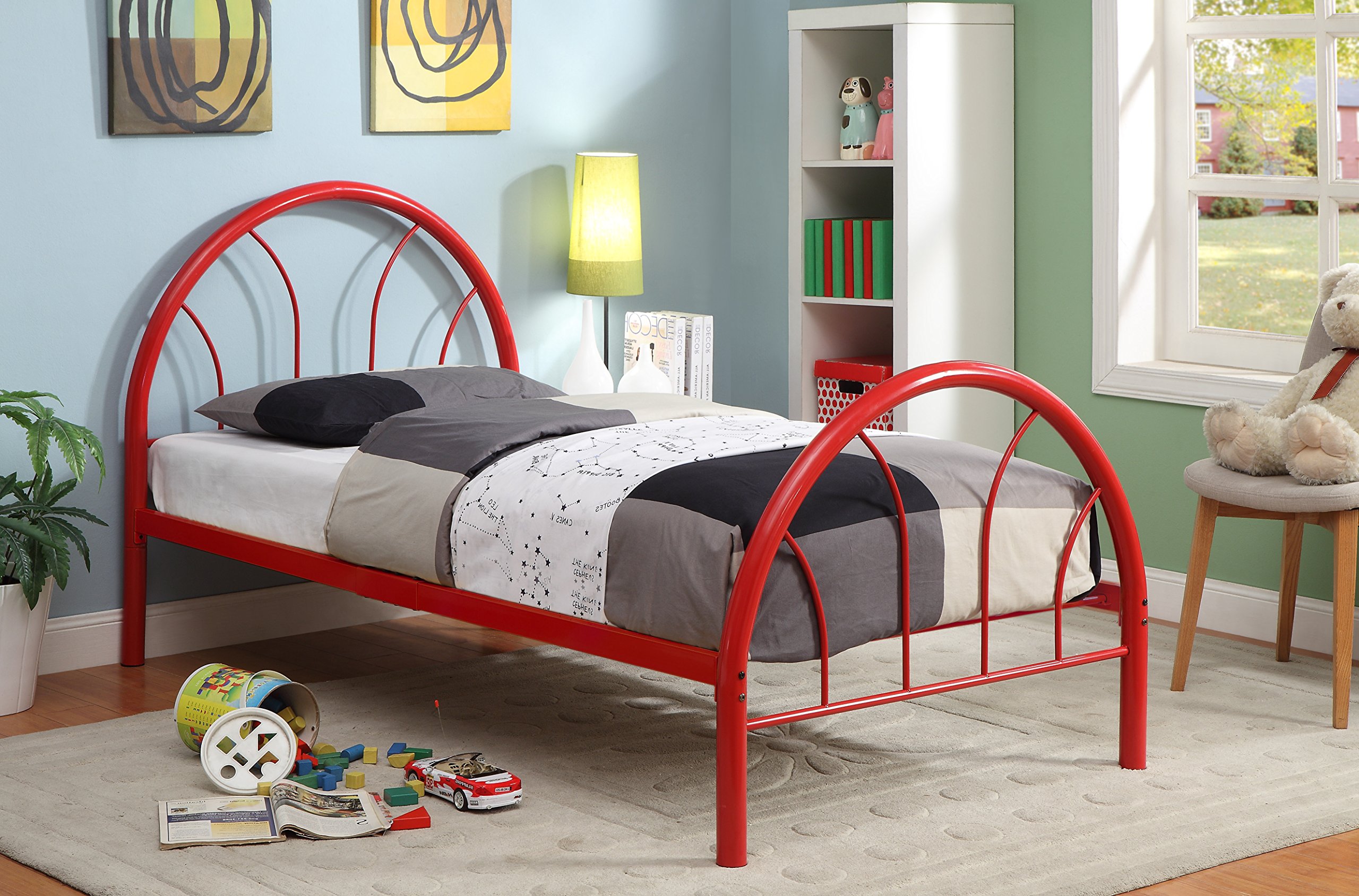 Furniture of America Andy Metal Youth Bed - Full Size, Red - Durable & Stylish Kids Bed for Bedroom, Guest Room, or Dorm