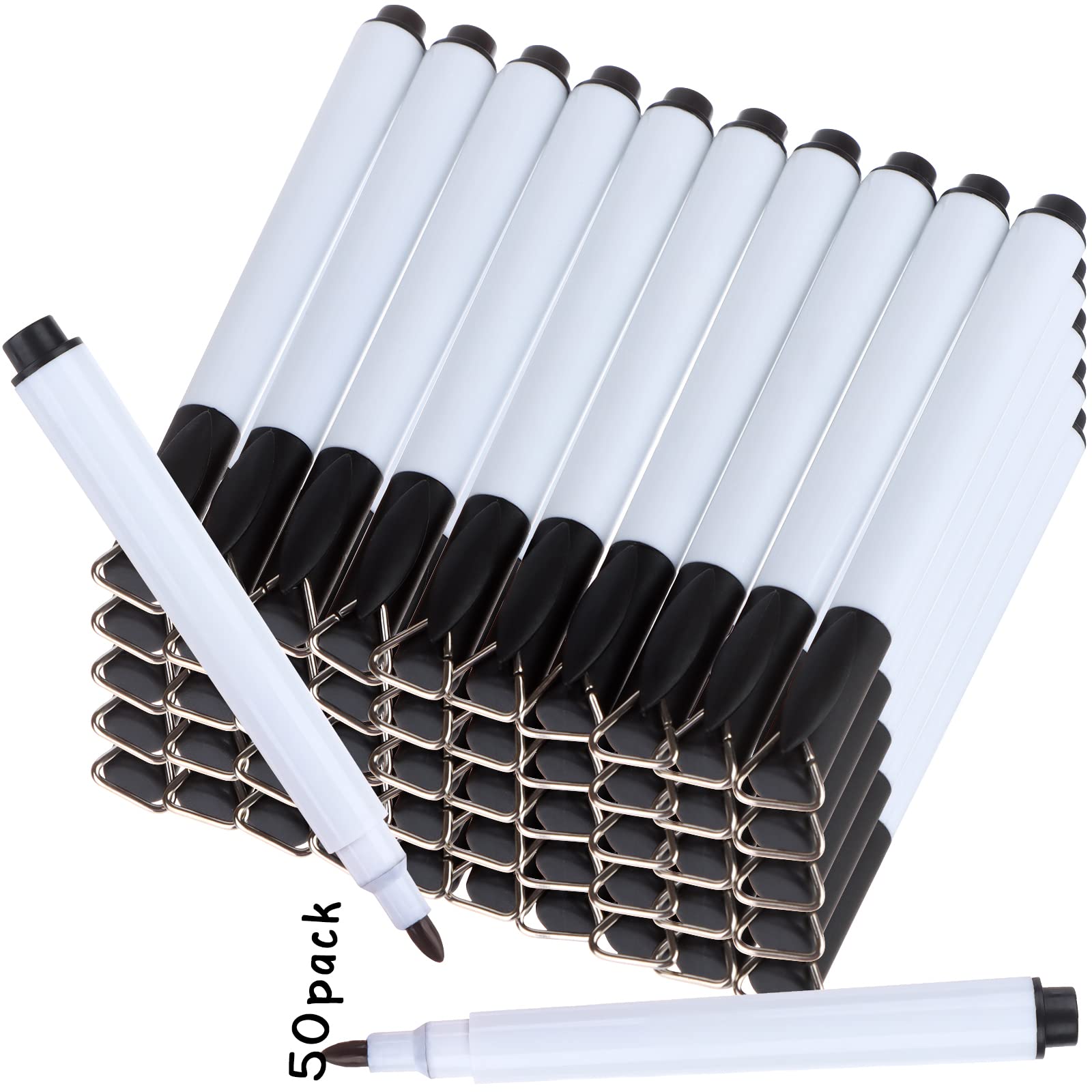 50 Pcs Fine Tip Permanent Markers with Cap Clips - Black Ink Dry Erase Whiteboard Markers for Office, School & Golf - Includes Triangle Hook for Easy Attachment - Perfect for Whiteboards, Notebooks, Scorecards & Outdoor Activities