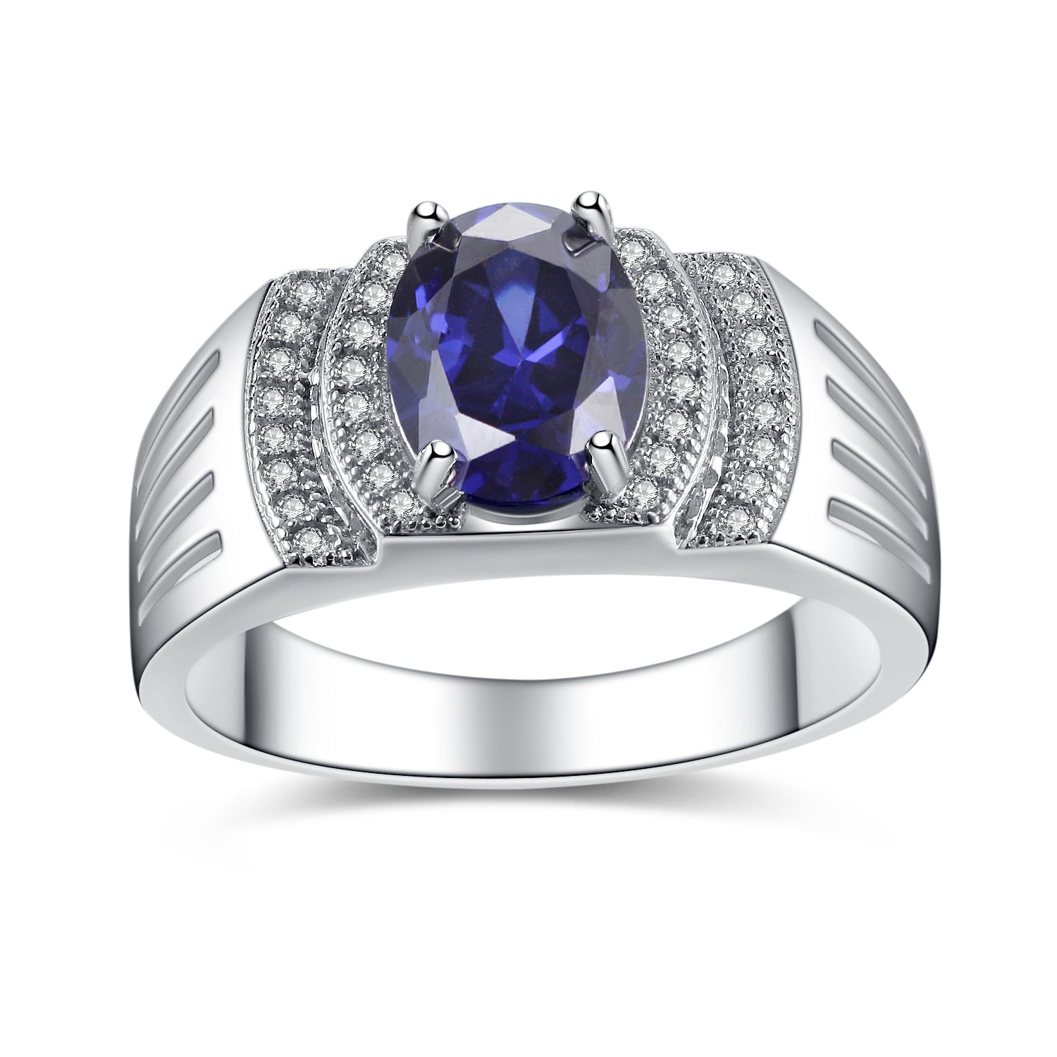 Blue Tanzanite Oval Cut Cubic Zirconia 925 Sterling Silver Men's Wedding Band - Size 9-13 - Perfect for Engagement, Anniversary & Special Occasion Gifts