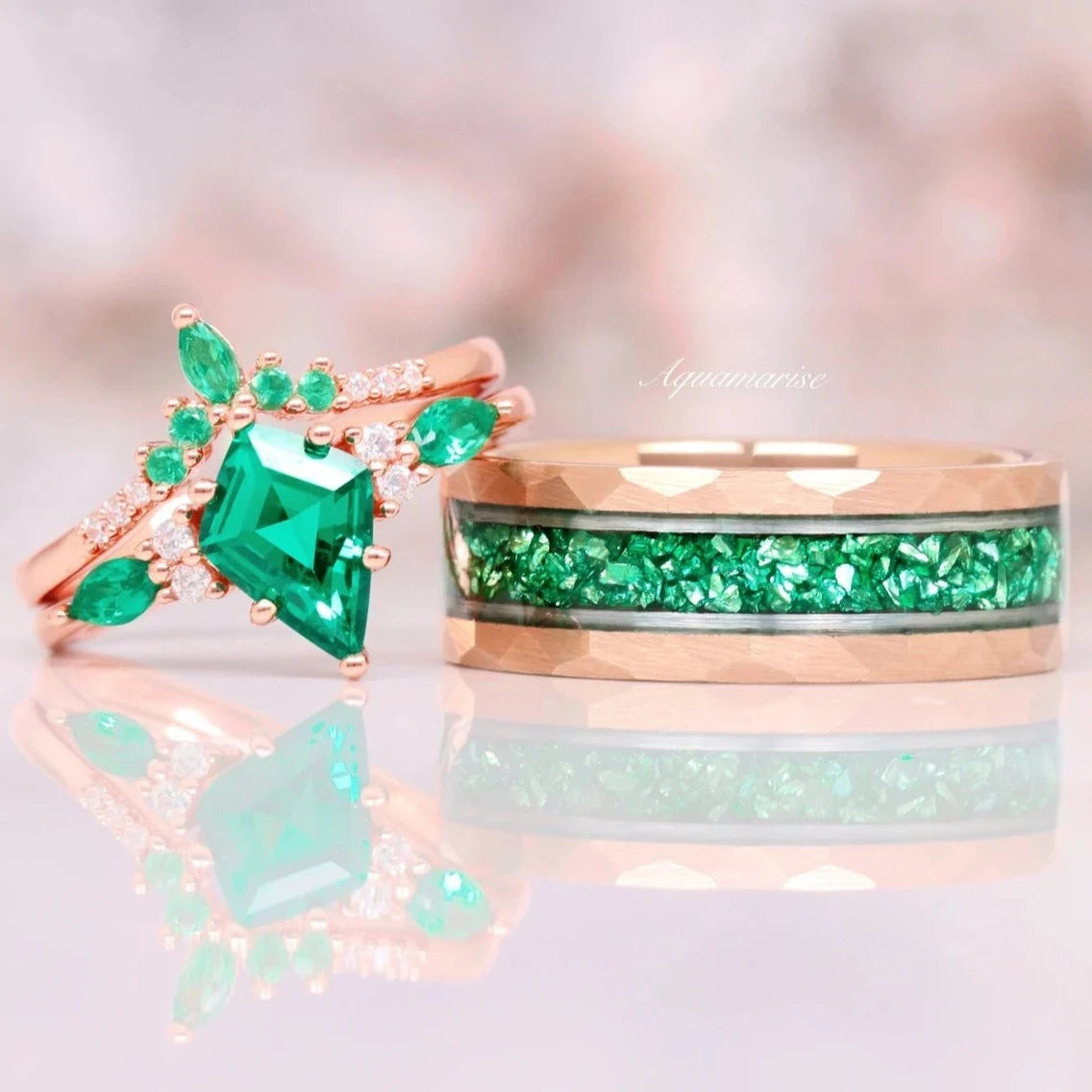 Skye Kite™ Emerald Couple Rings for Women & Men - Matching Wedding Bands, Anniversary Gift for Him & Her - Perfect for Romantic Dates, Proposals, and Special Occasions