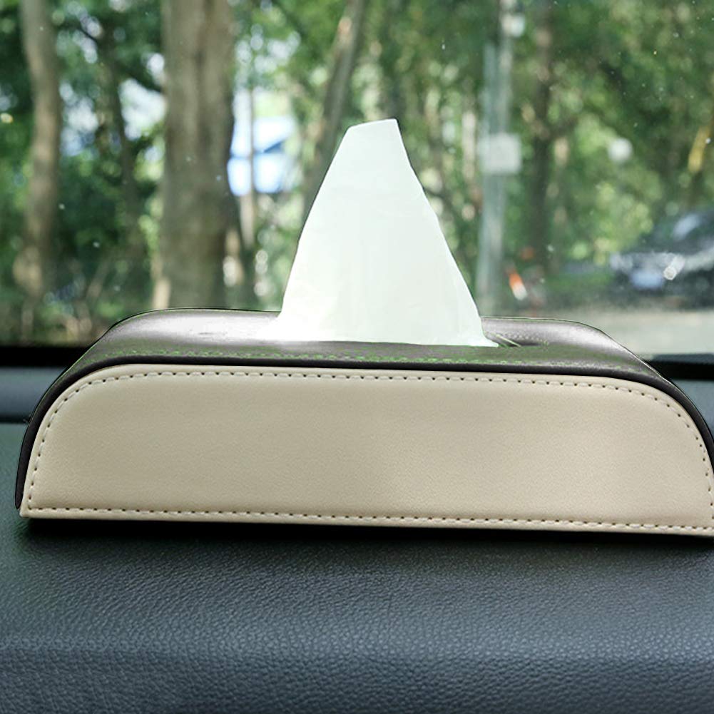 Premium PU Leather Car Tissue Box Holder - Black & Beige Car Organizer for Home, Office & Auto | Compact Tissue Dispenser for Cars, Desks & Countertops